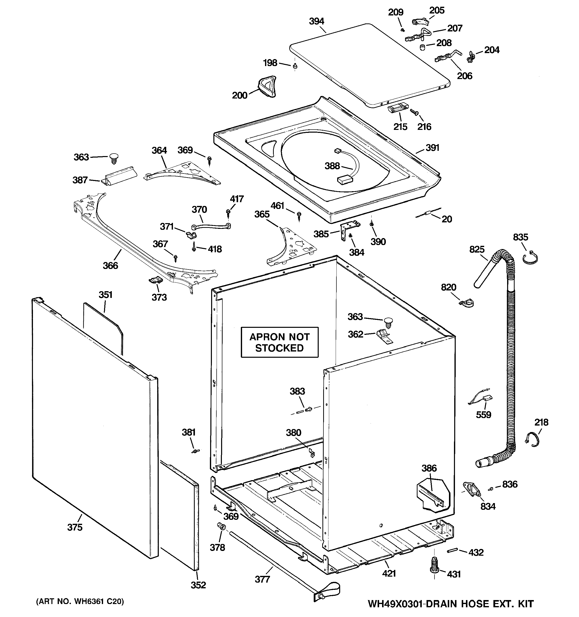 GE WCRE6270K3WW cabinet, cover & front panel diagram