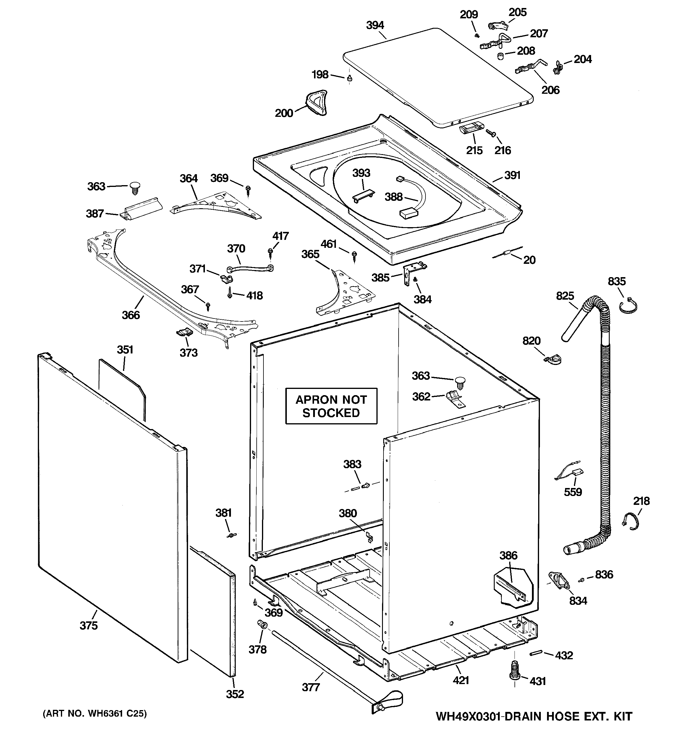 GE WPRE8150K3WT cabinet, cover & front panel diagram