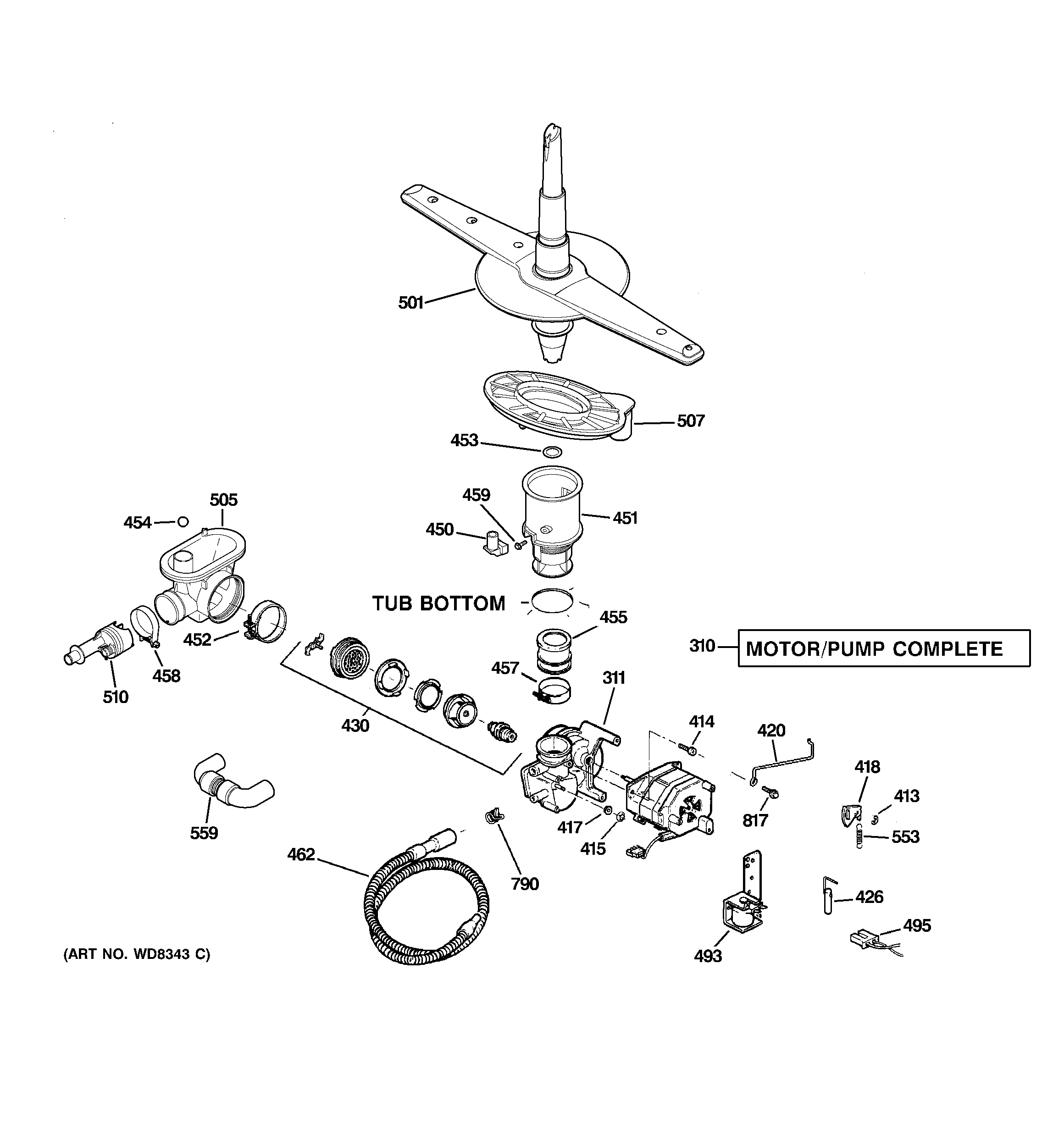 GE GSD3300R15BB motor-pump mechanism diagram