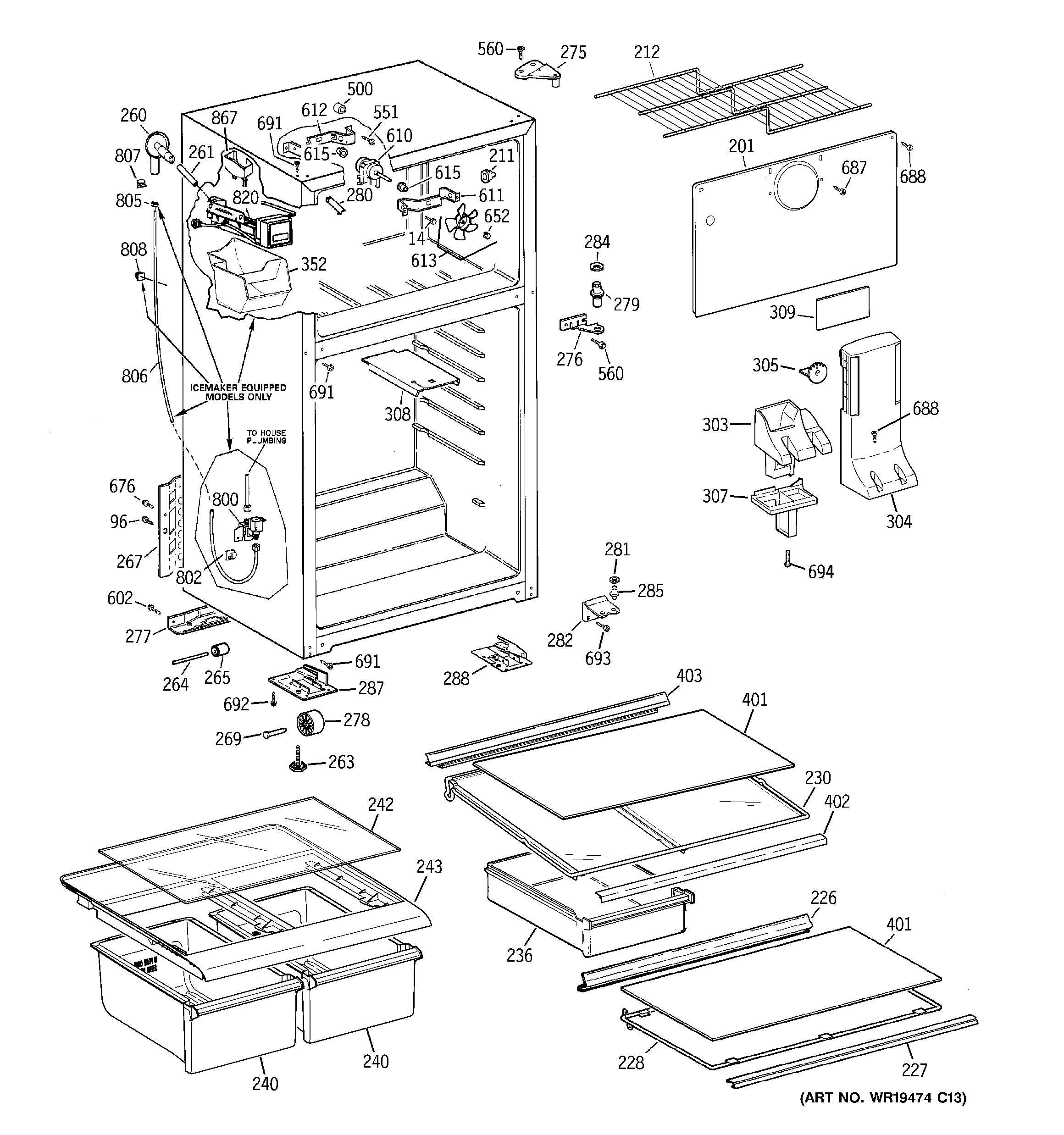 GE GTH18GCTZRWW cabinet diagram