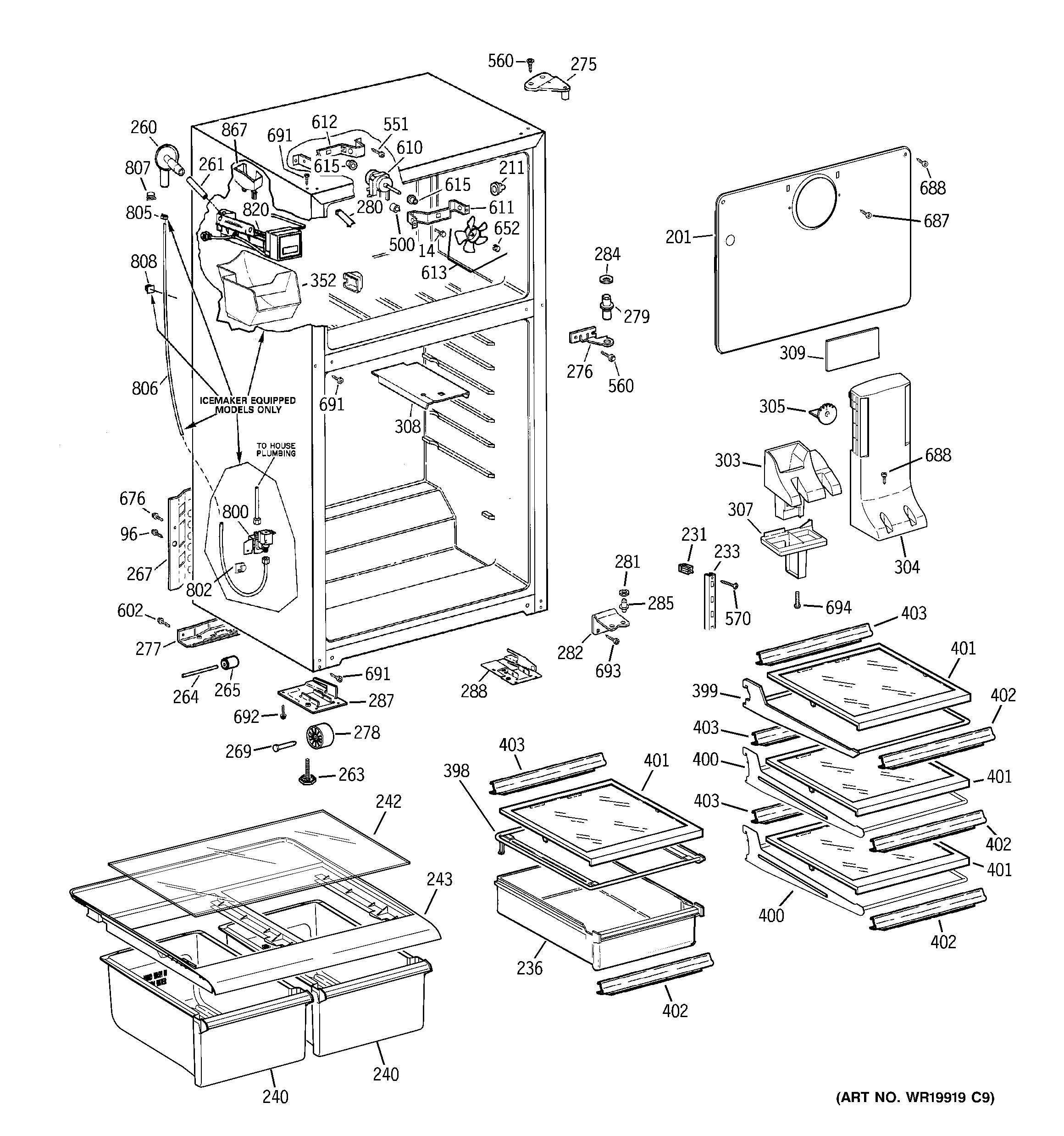 GE GTH18XCTZRBB cabinet diagram