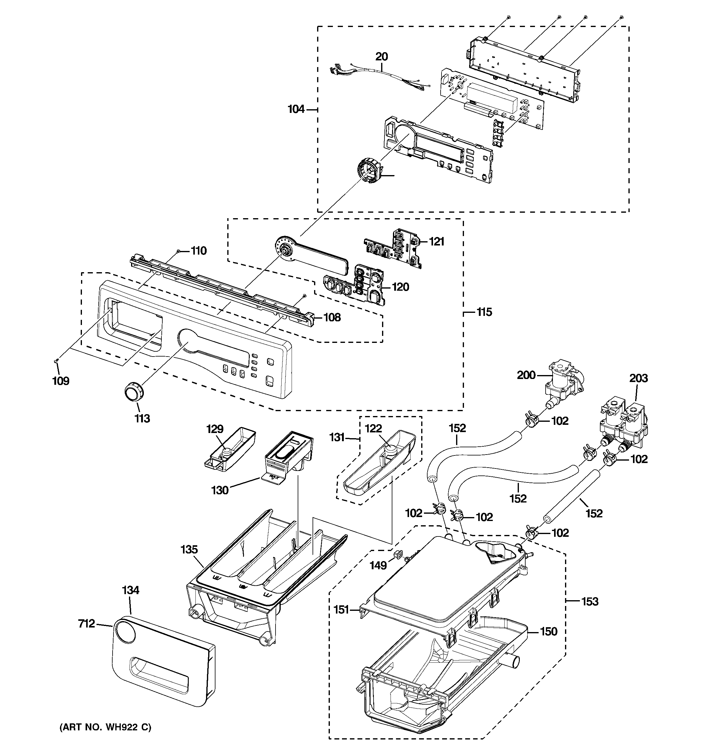 GE WCVH4815K0MS controls & dispenser diagram