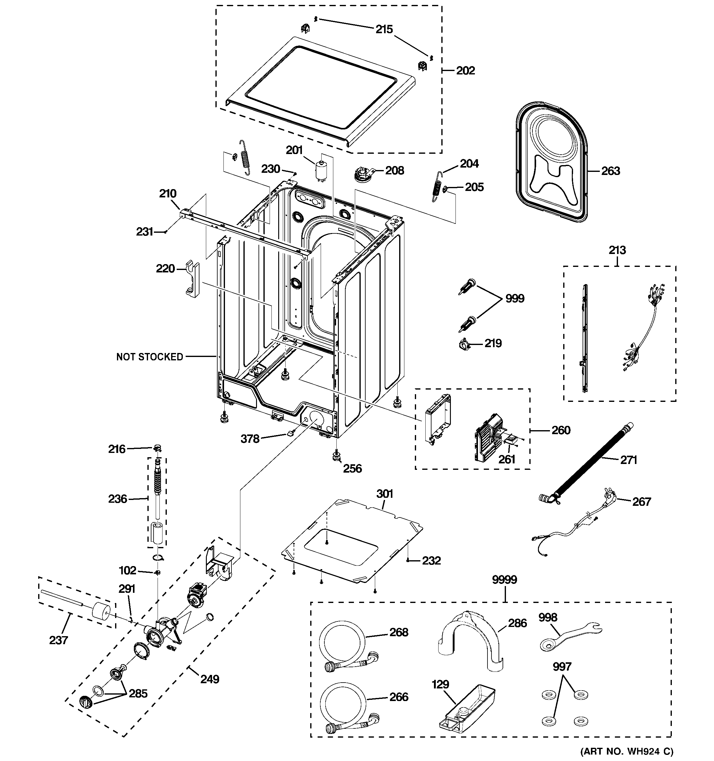 GE WCVH4815K0MS cabinet, cover & top panel diagram