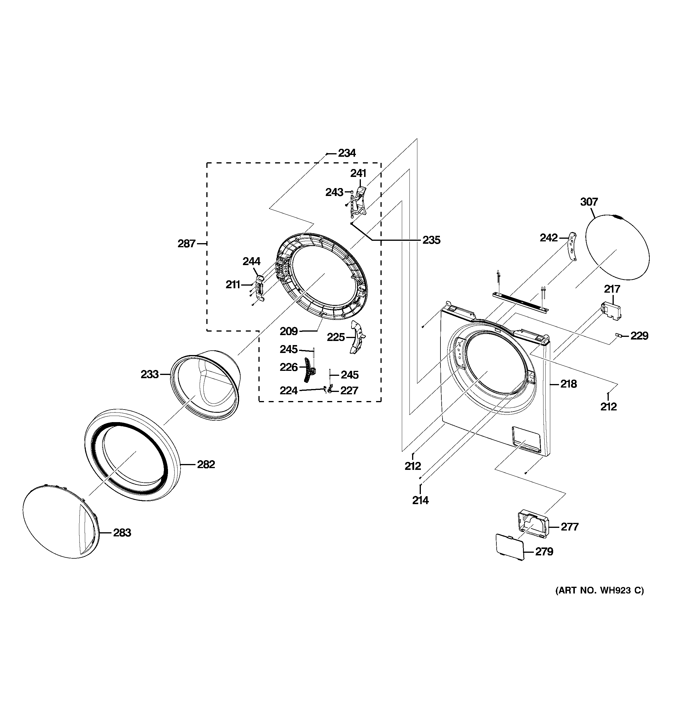 GE WCVH4815K0MS front panel & door diagram