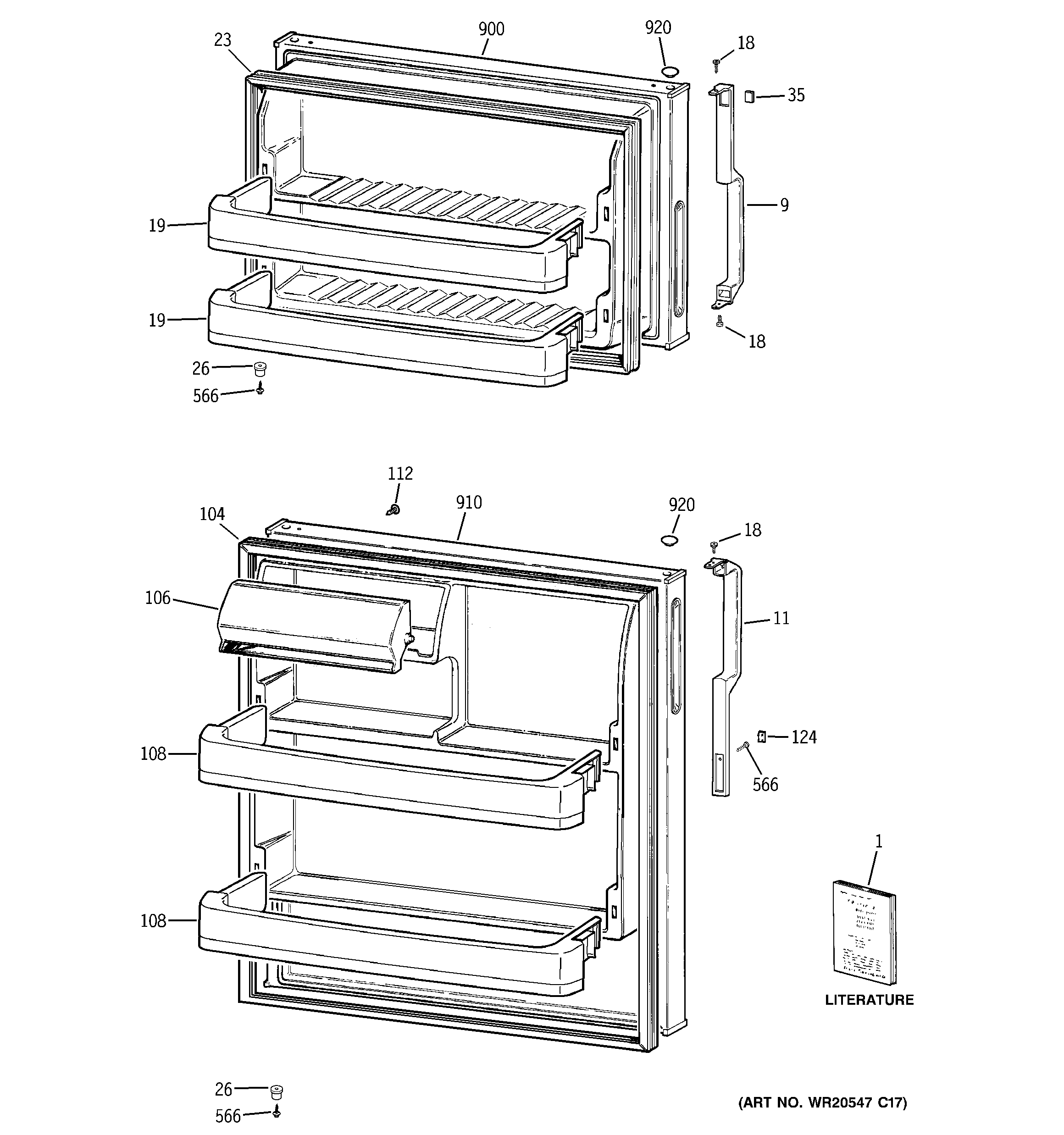 GE GTH17GBTZRWW doors diagram