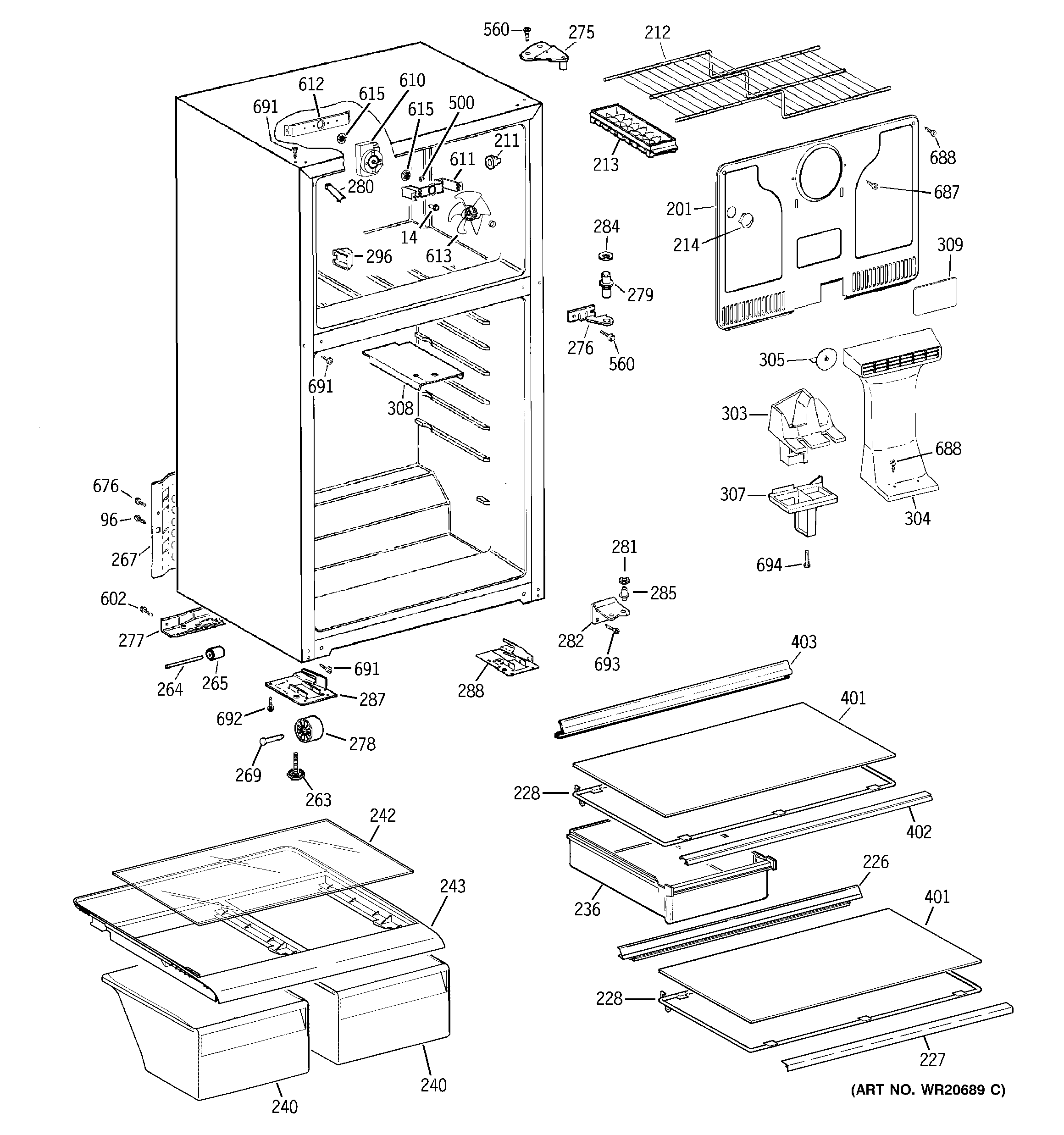 GE GTH17GBTZRWW cabinet diagram