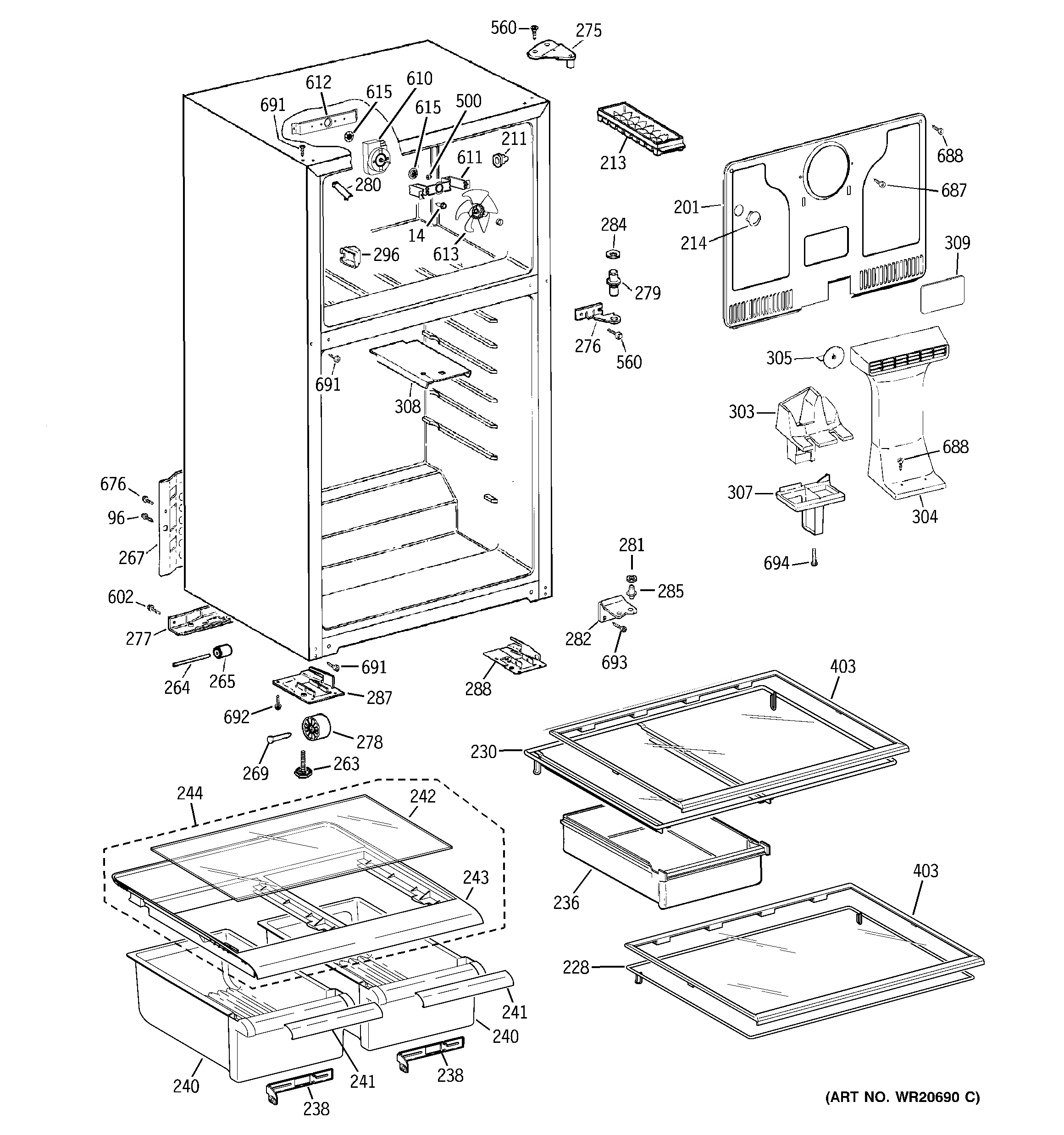 GE GTH17JBXZRWW cabinet diagram