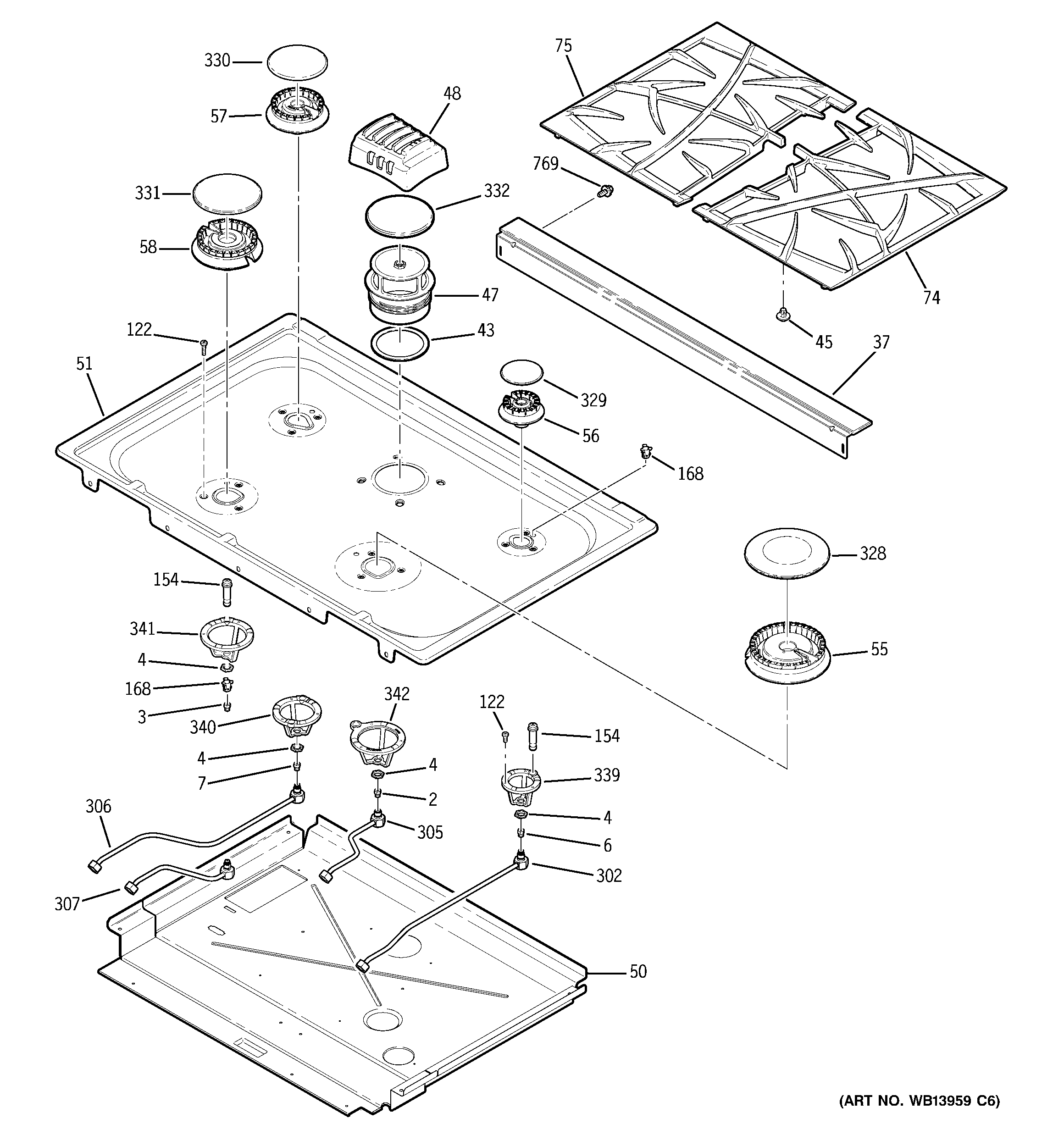 GE PGS908CEM1CC cooktop diagram