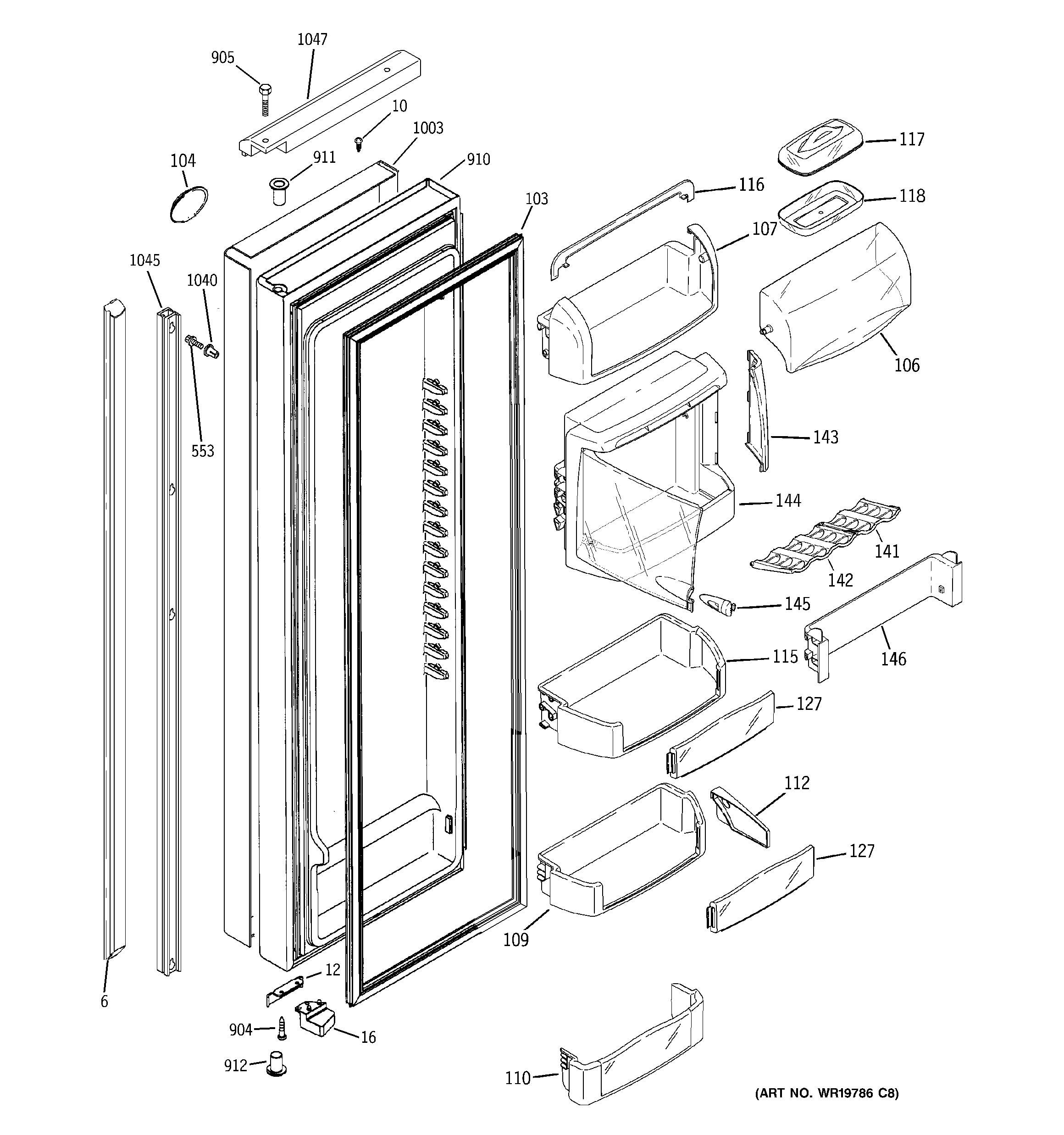 GE PJU25YGXAFSV fresh food door diagram