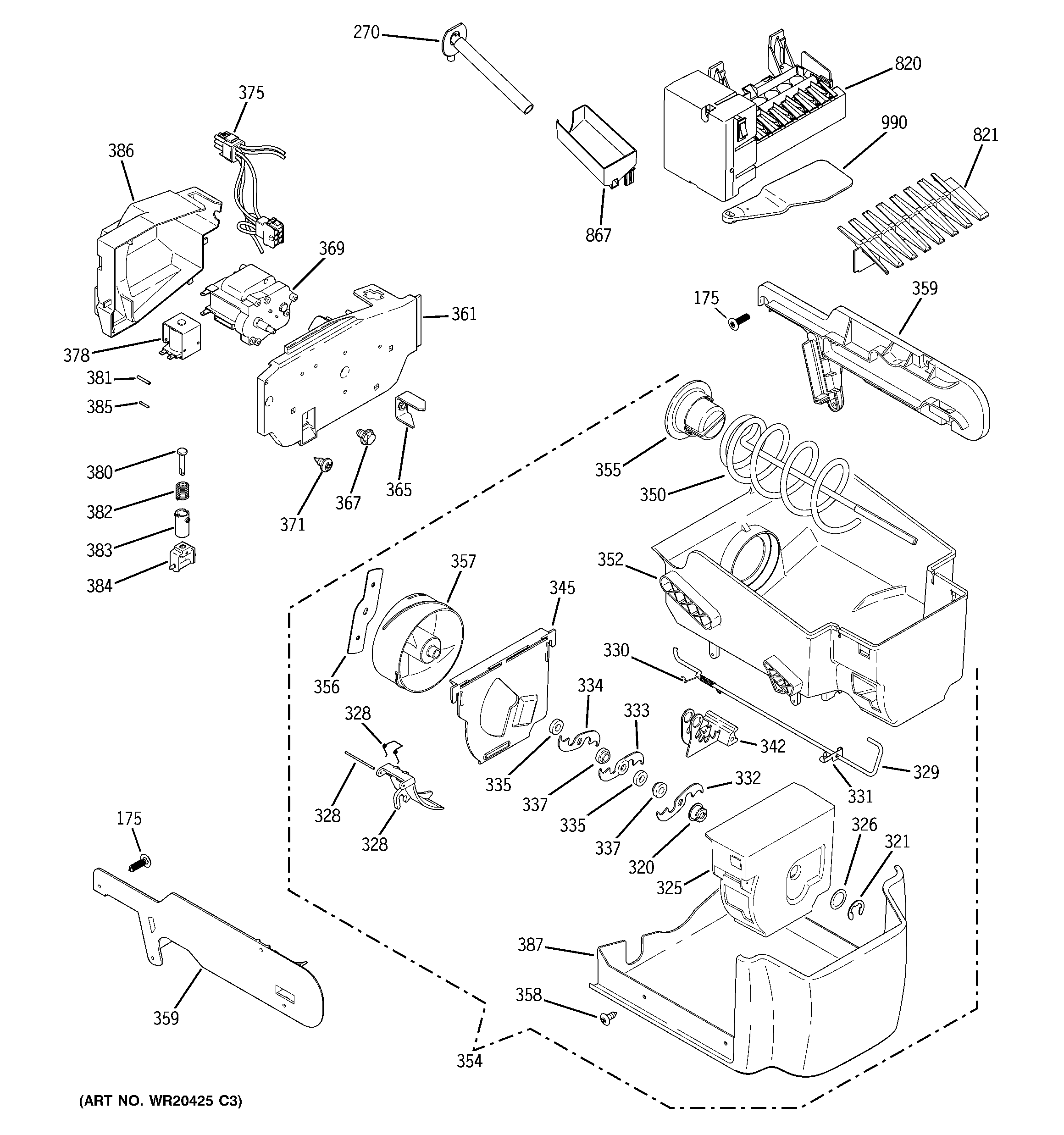 GE PJU25YGXAFSV ice maker & dispenser diagram