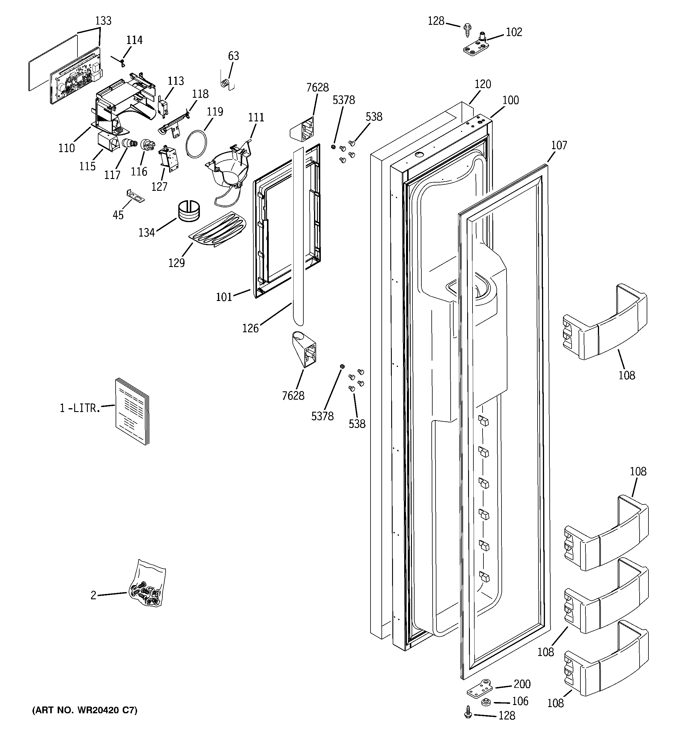 GE ZISP480DTASS freezer door diagram