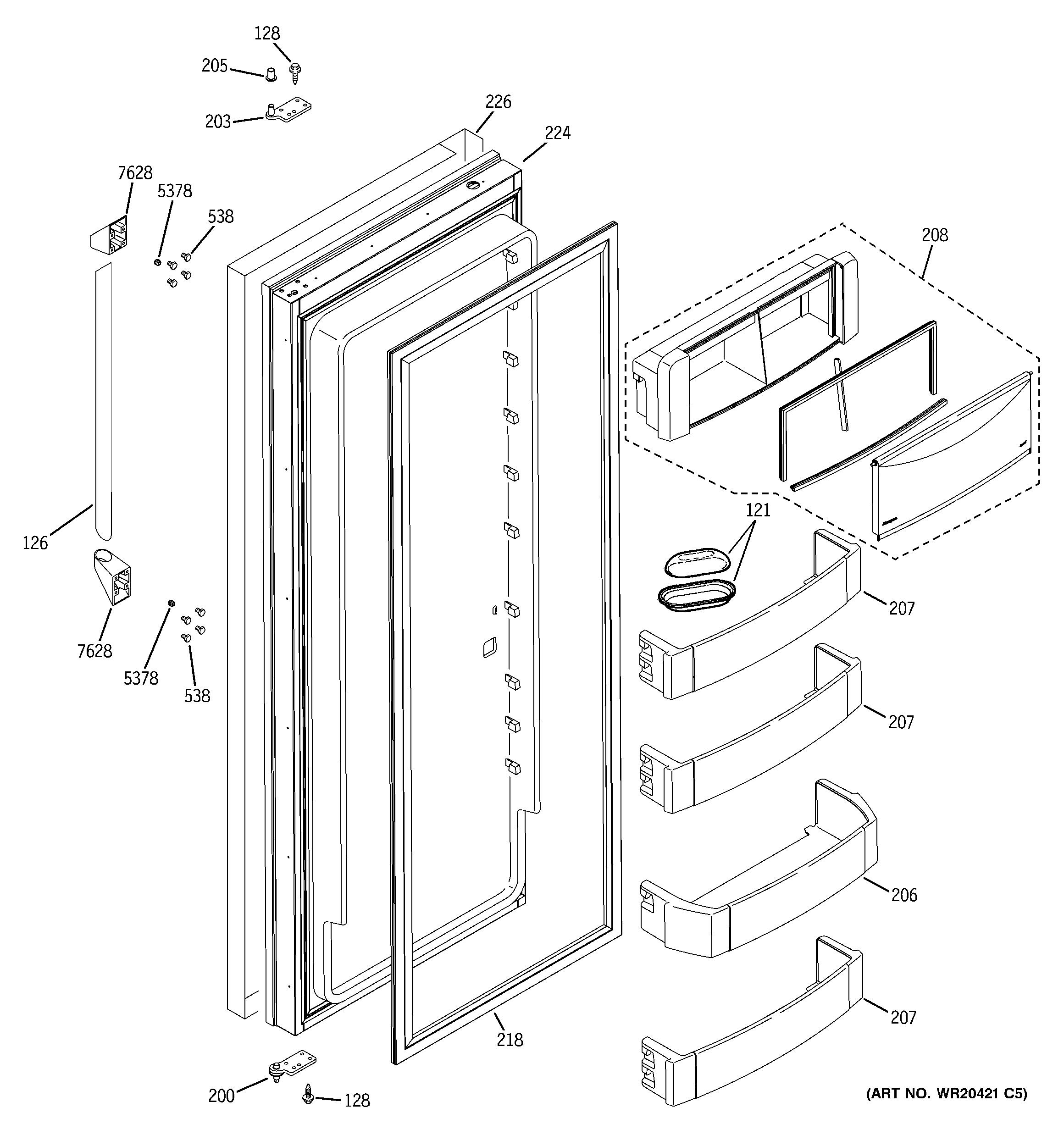 GE ZISP480DTASS fresh food door diagram