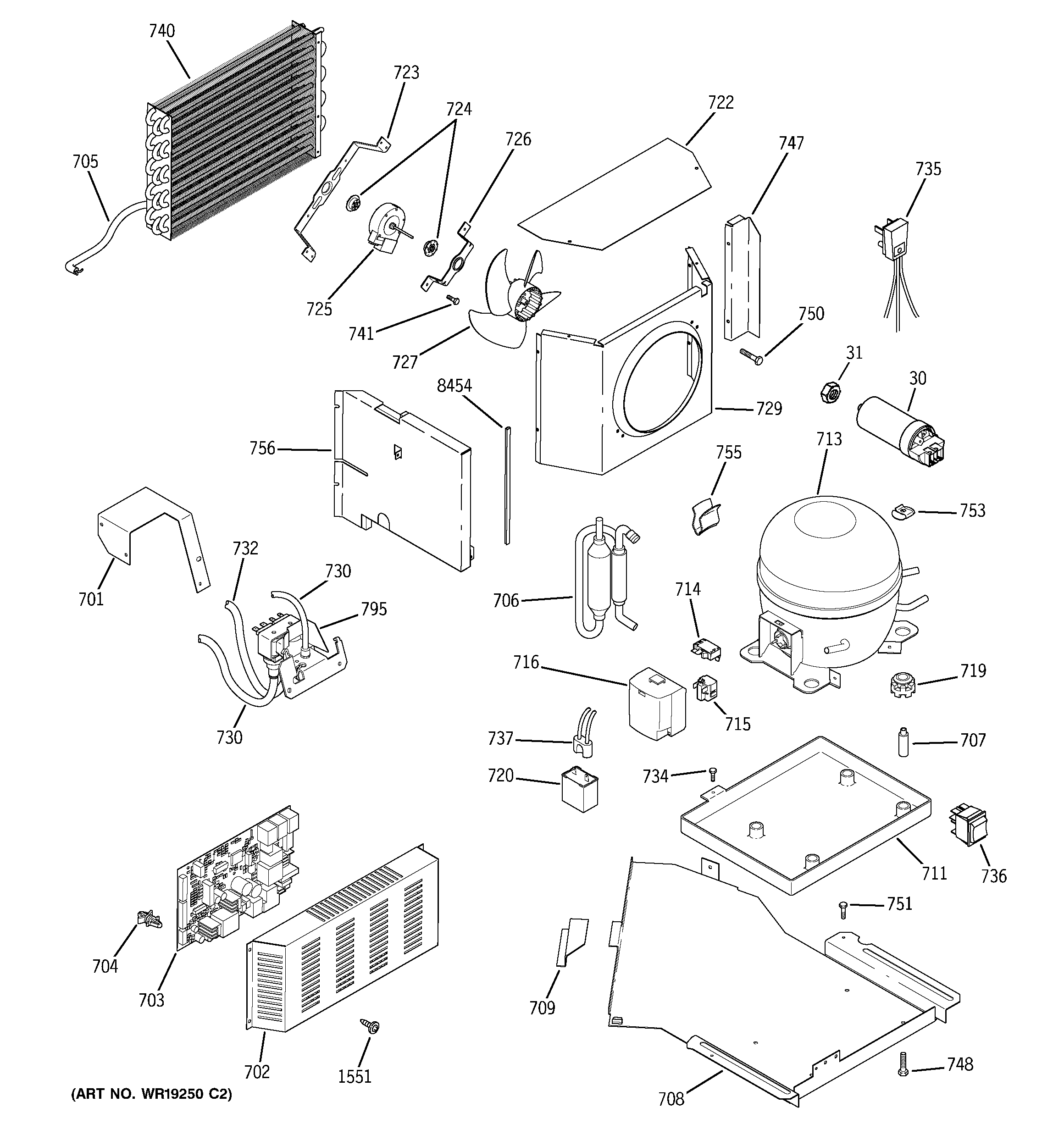 GE ZISS480NMC sealed system & mother board diagram