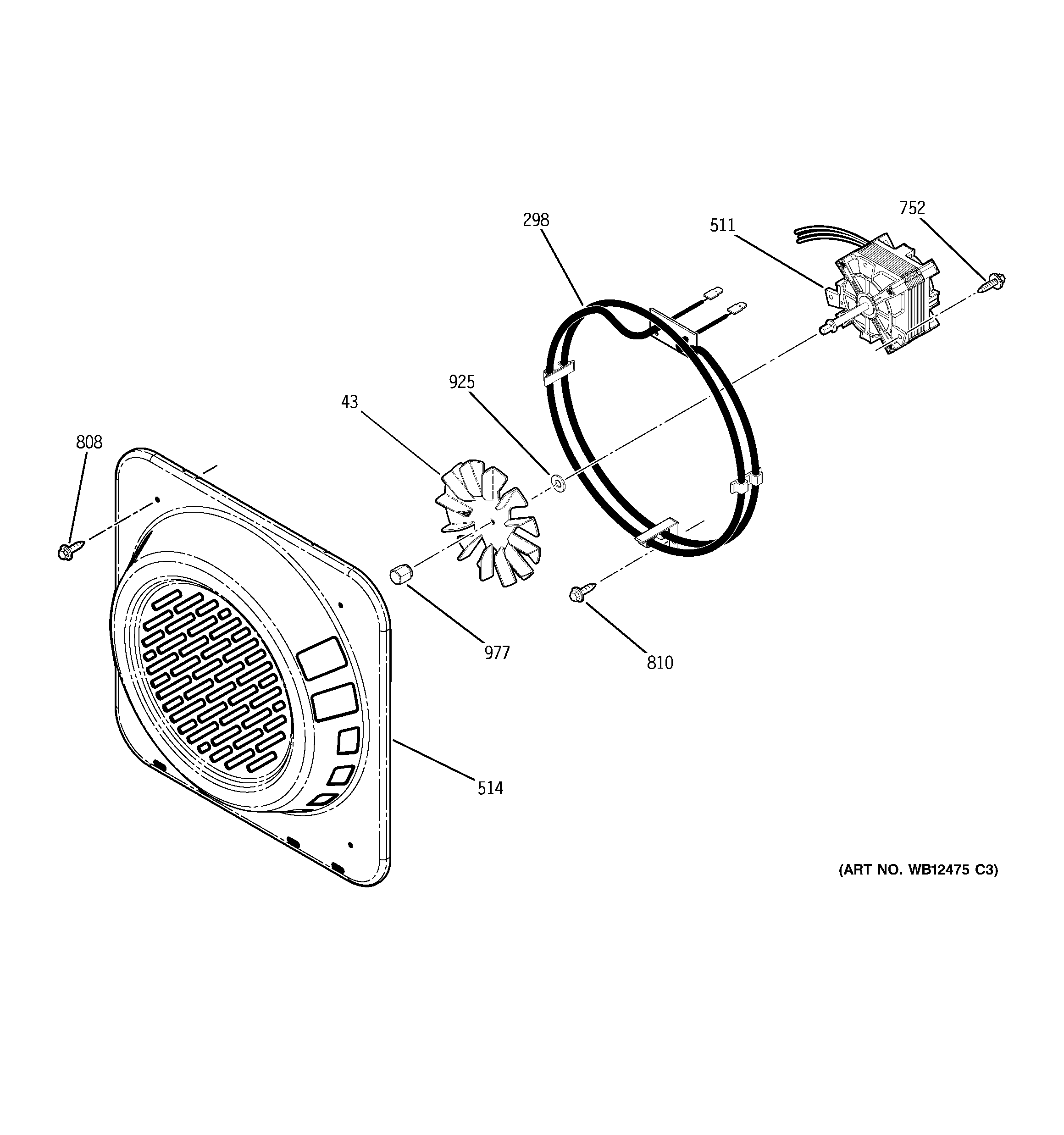GE ZET3058BH4BB lower oven convection fan diagram