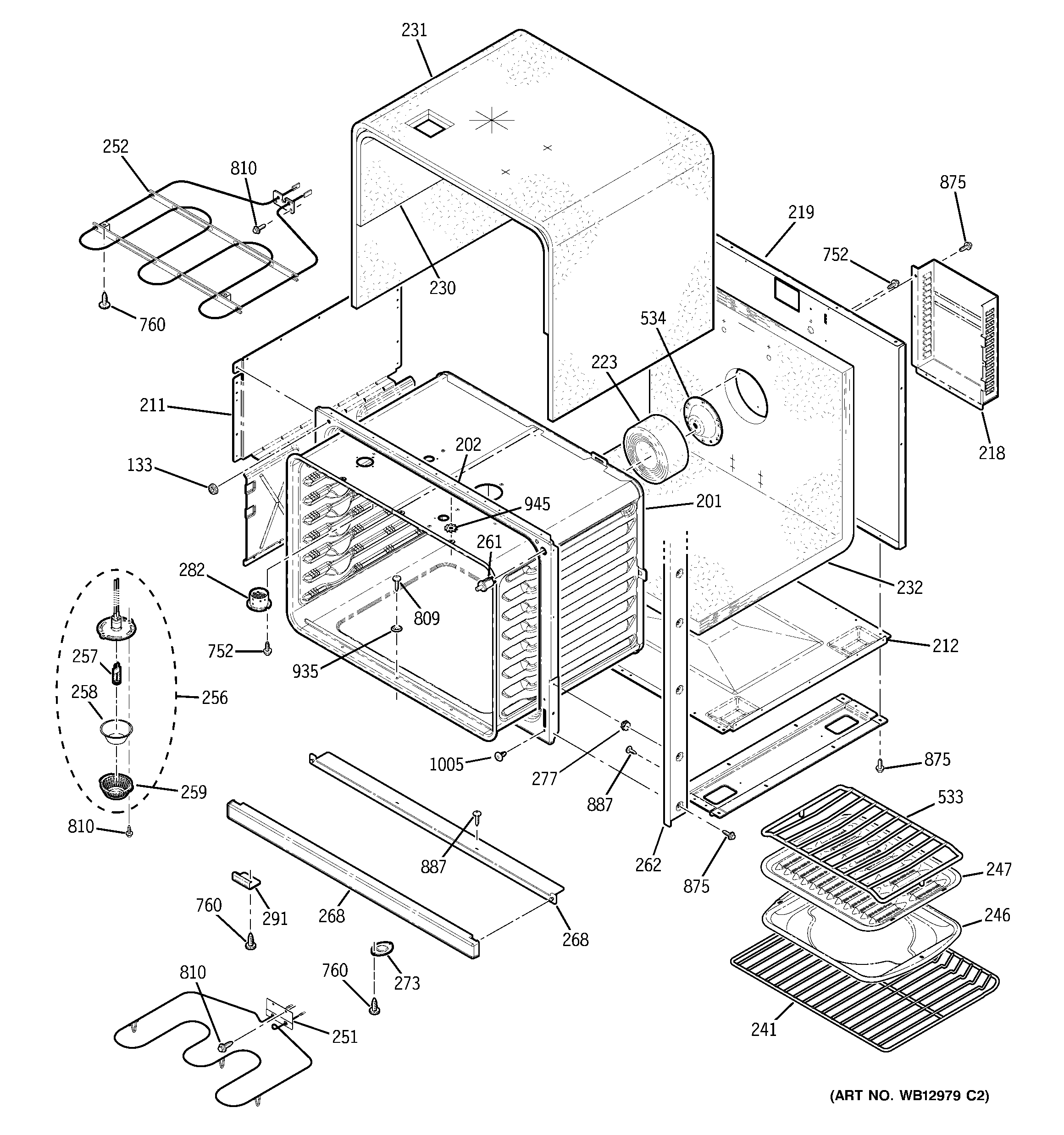GE ZET3058BH4BB lower oven body diagram