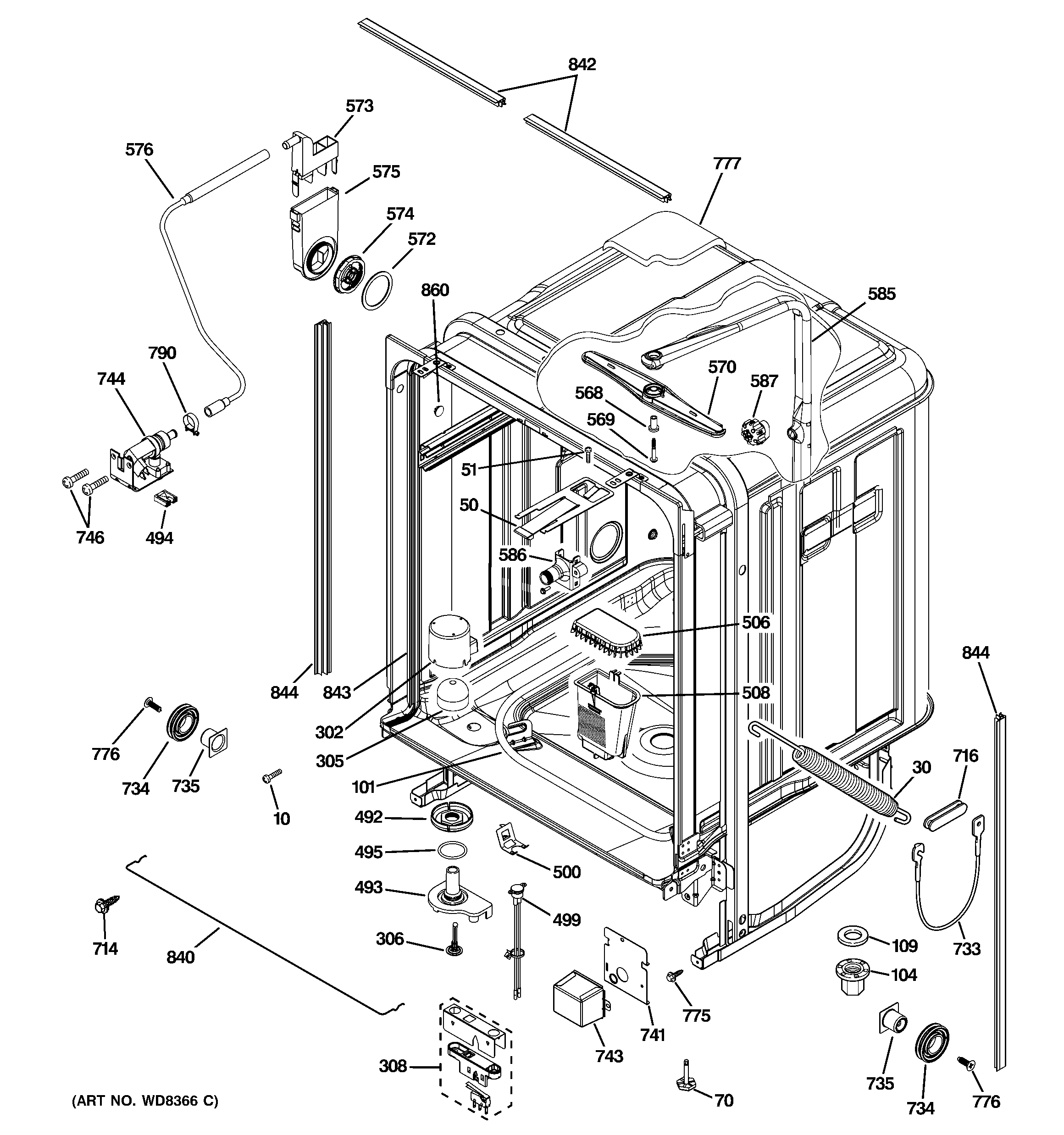 GE PDWF880R10SS body parts diagram