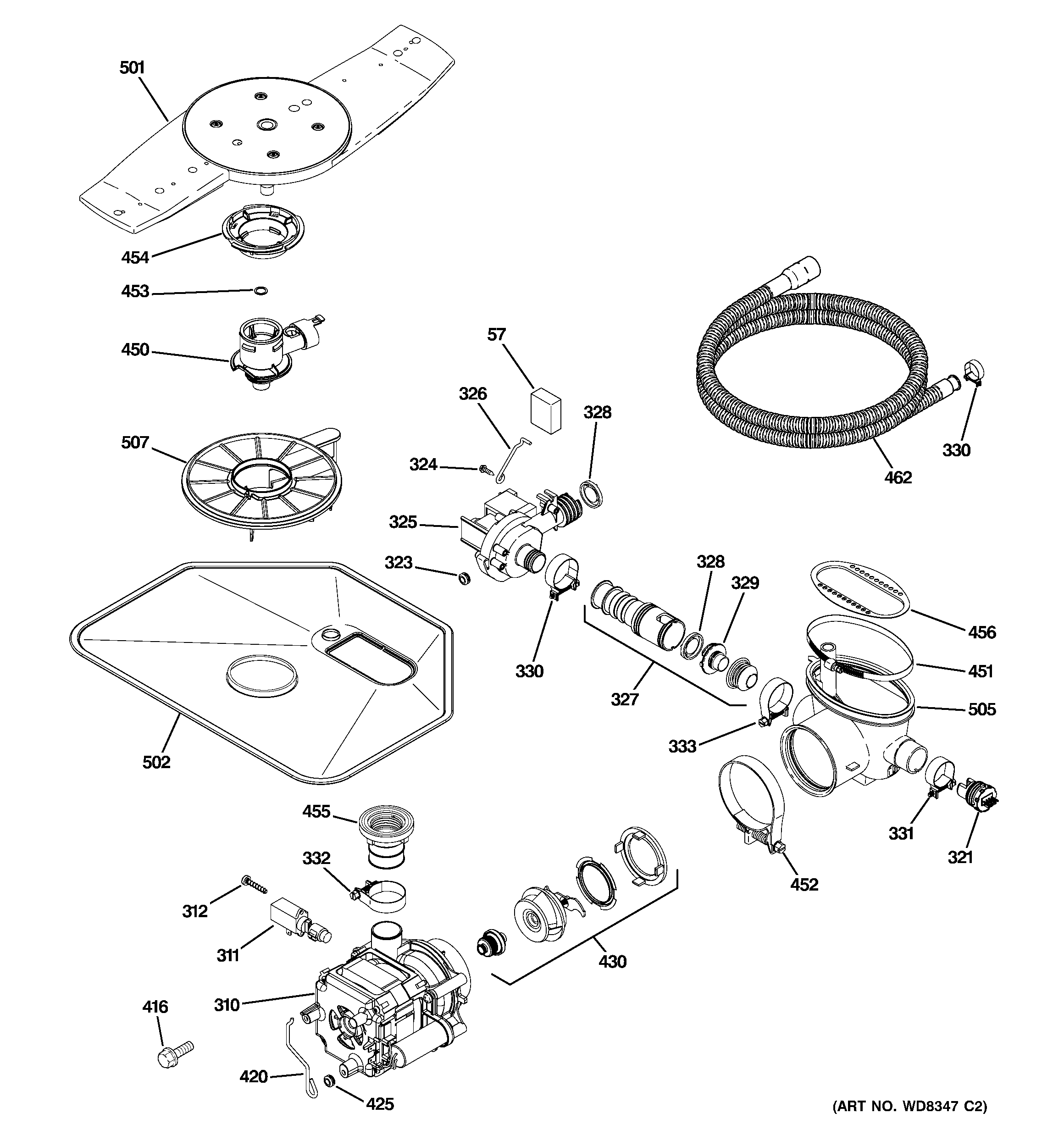 GE PDWF880R10SS motor-pump mechanism diagram