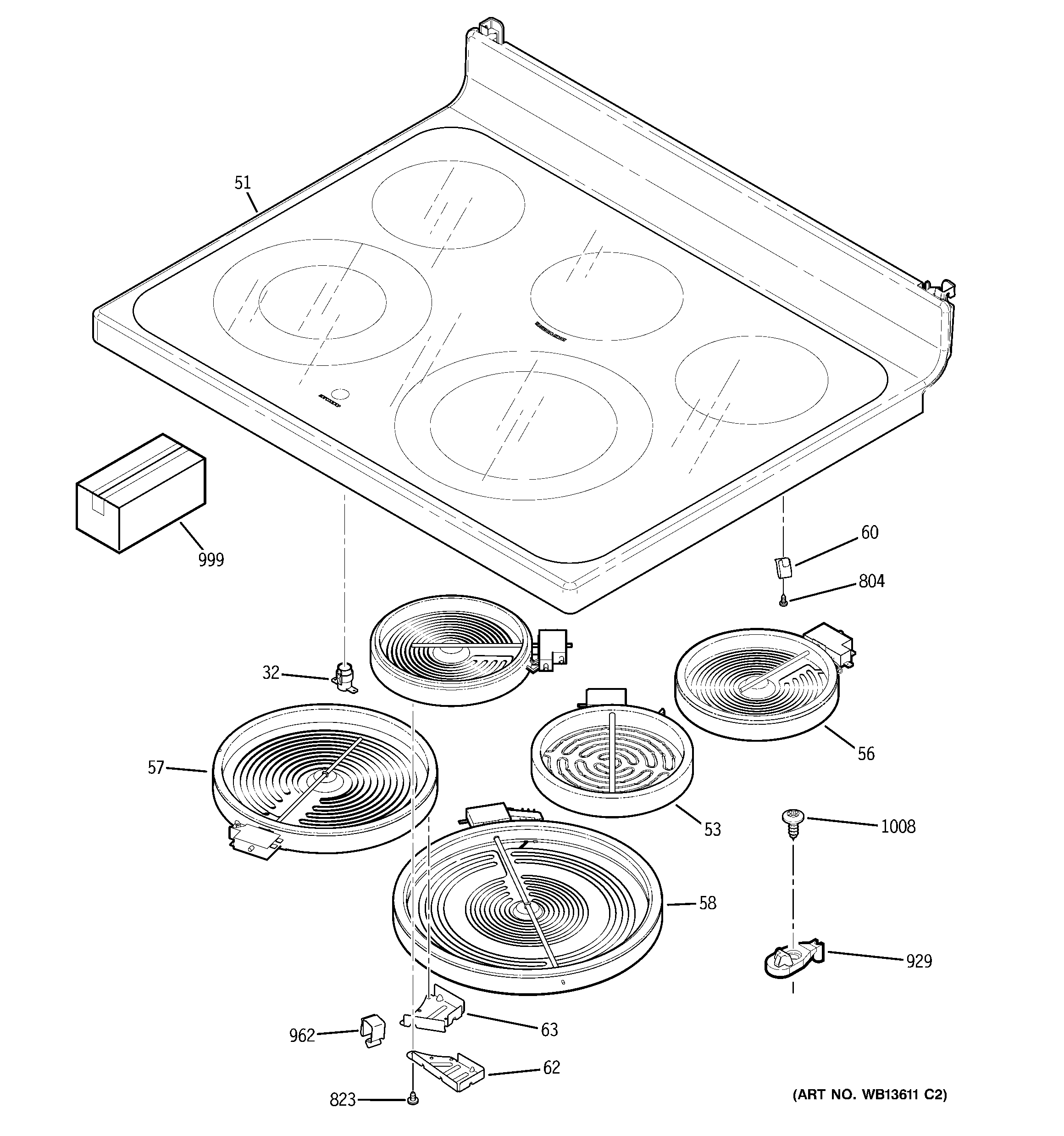 GE JB740SP1SS cooktop diagram