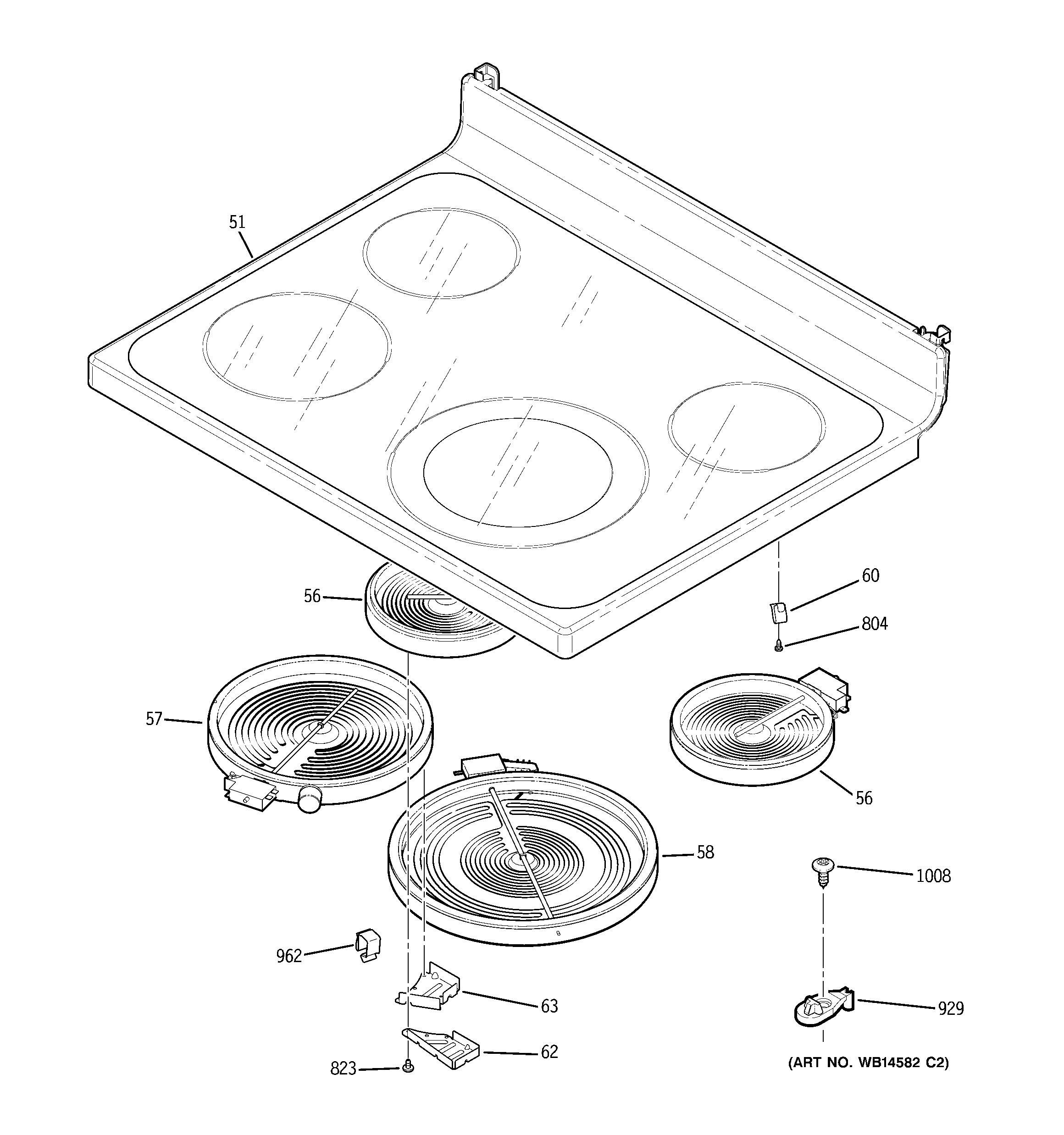 GE JB855DP1BB cooktop diagram