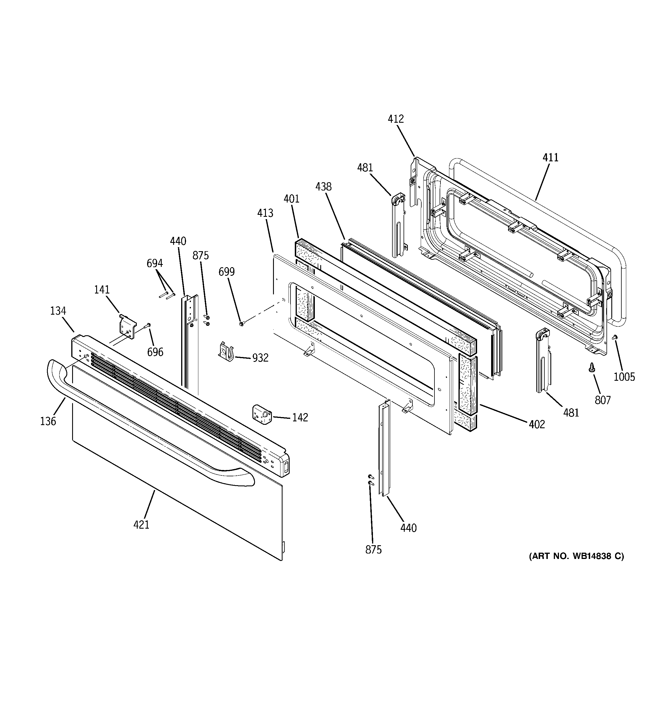 GE JB855DP1BB upper door diagram