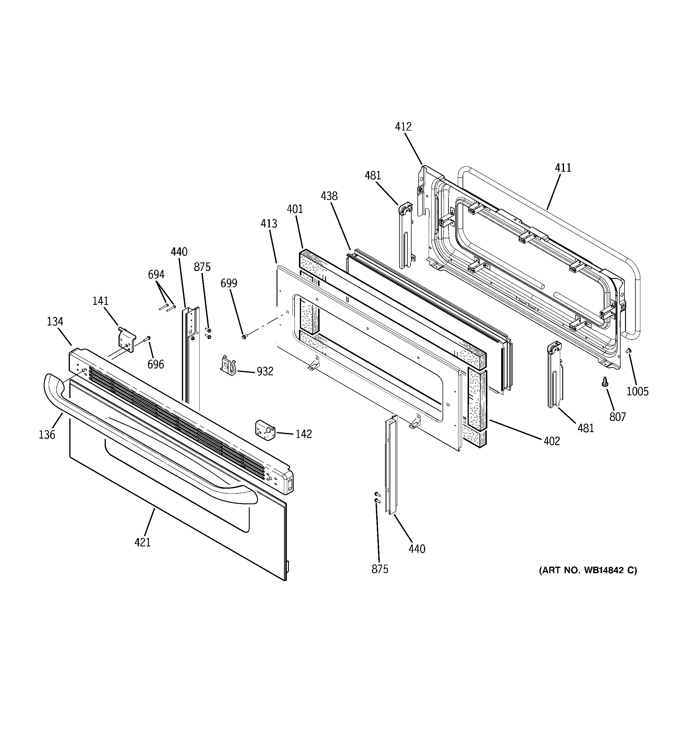 GE JB855SP1SS upper door diagram