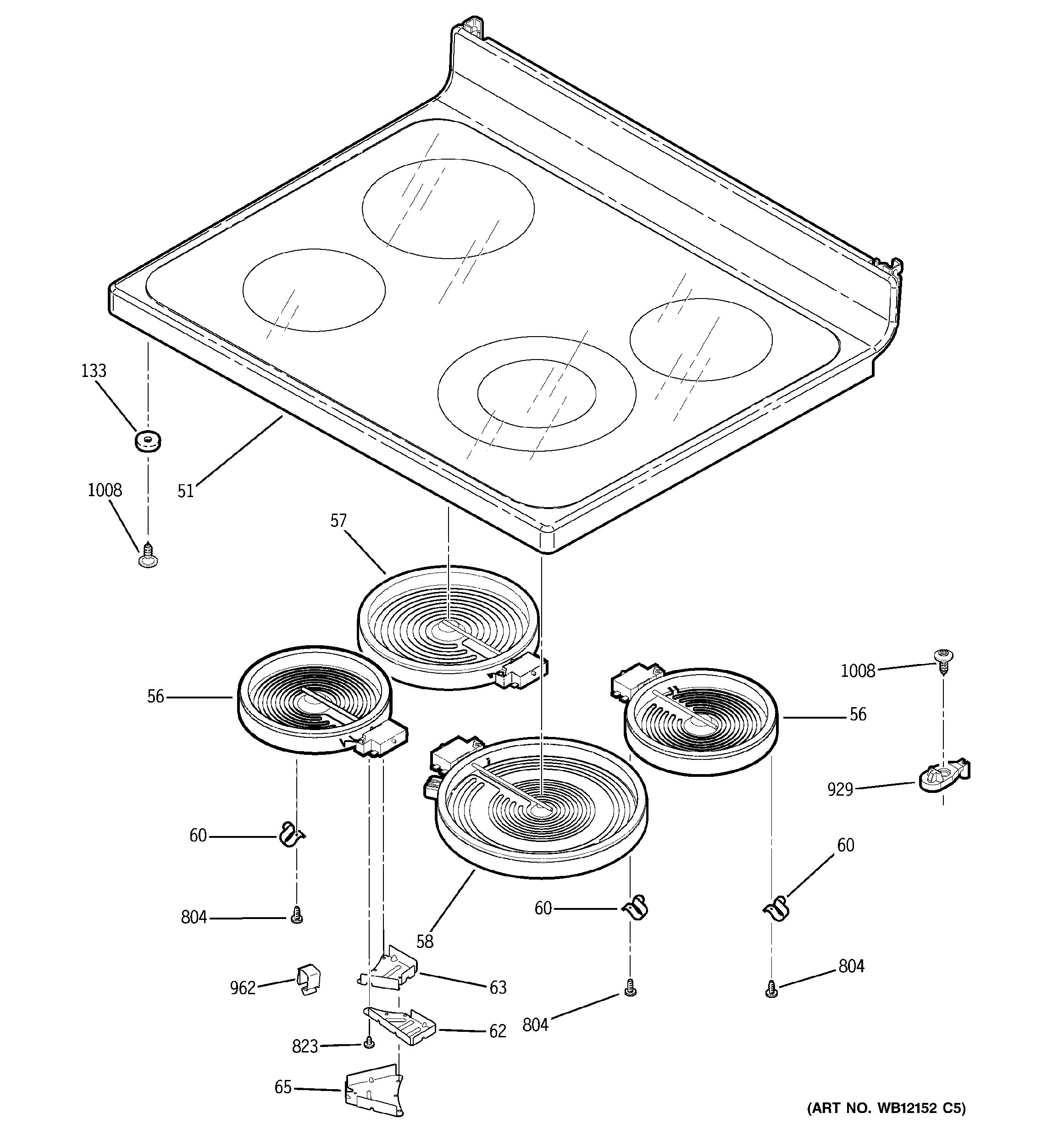 GE JCBP65DM2WW cooktop diagram