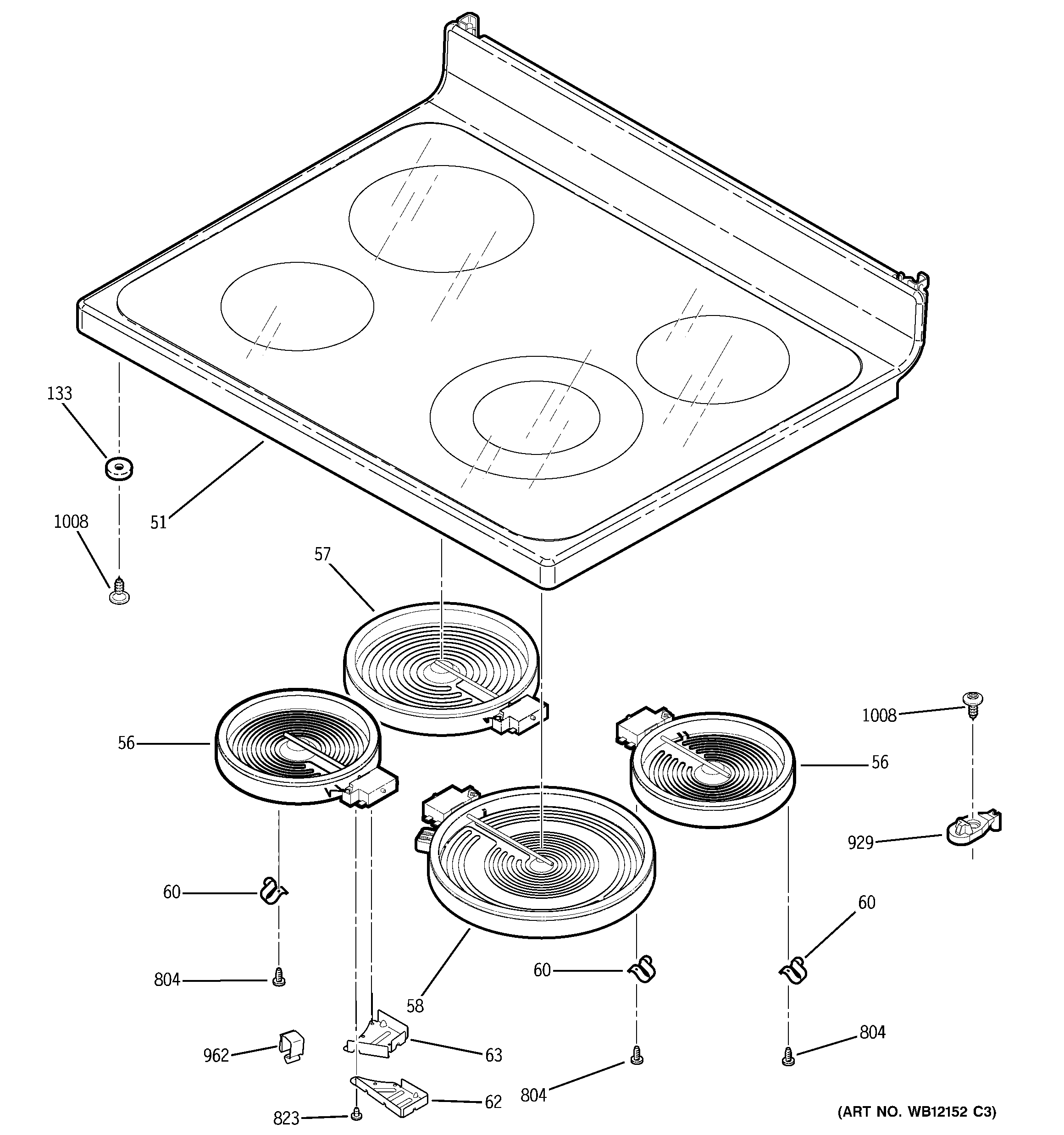 GE JCBP66SM2SS cooktop diagram