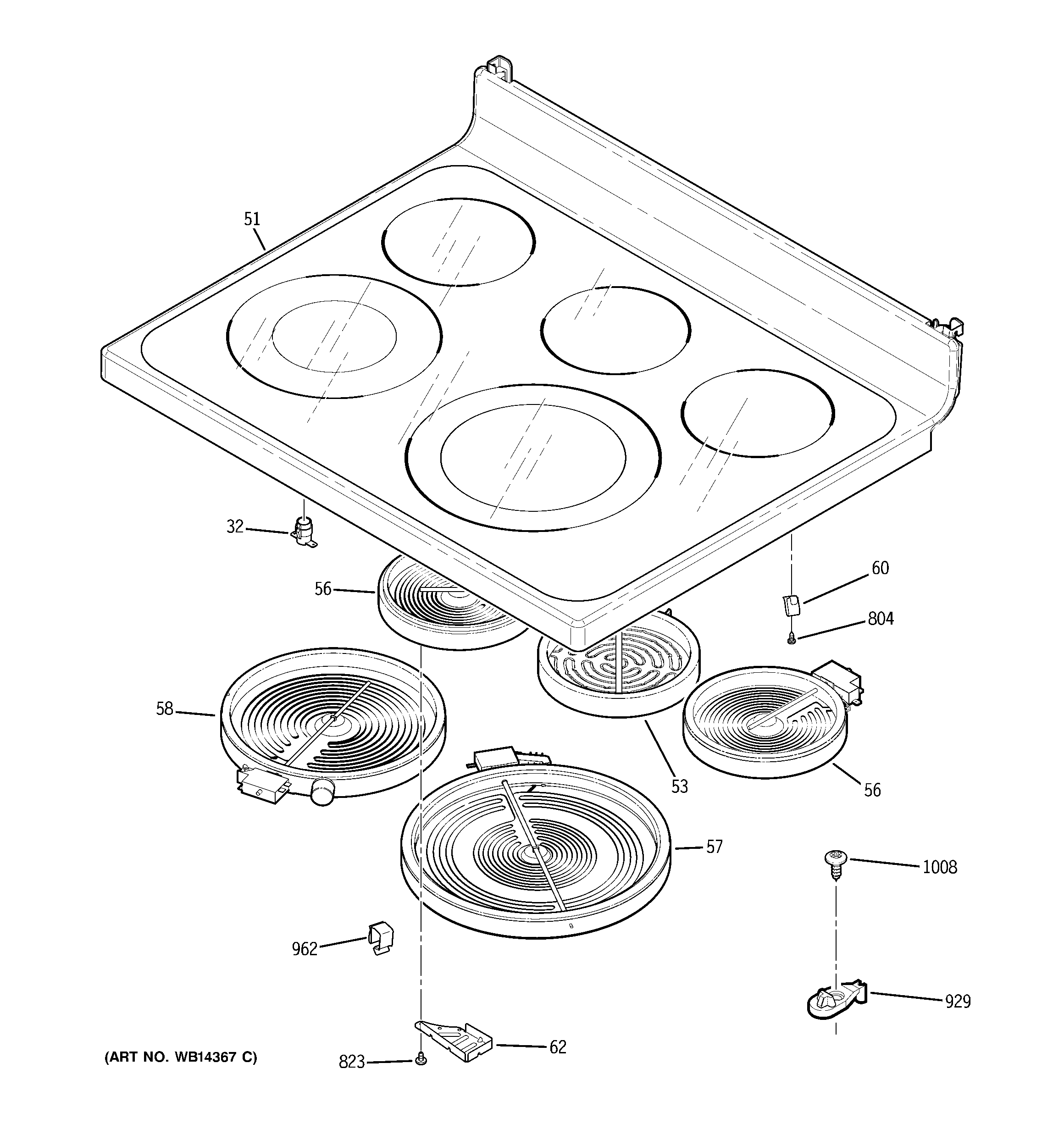 GE JCBP71SM2SS cooktop diagram