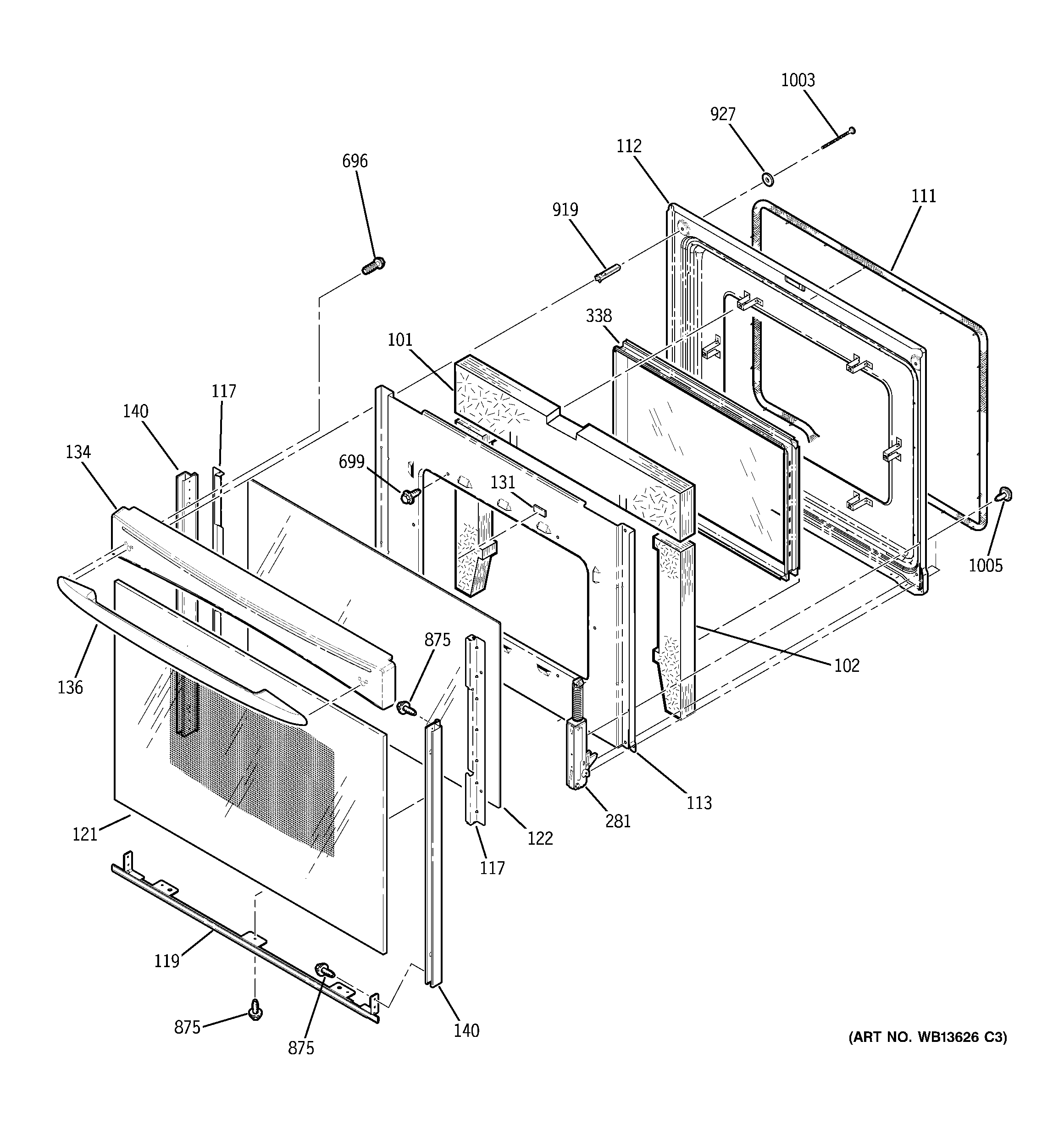 GE PB969DP1BB door diagram