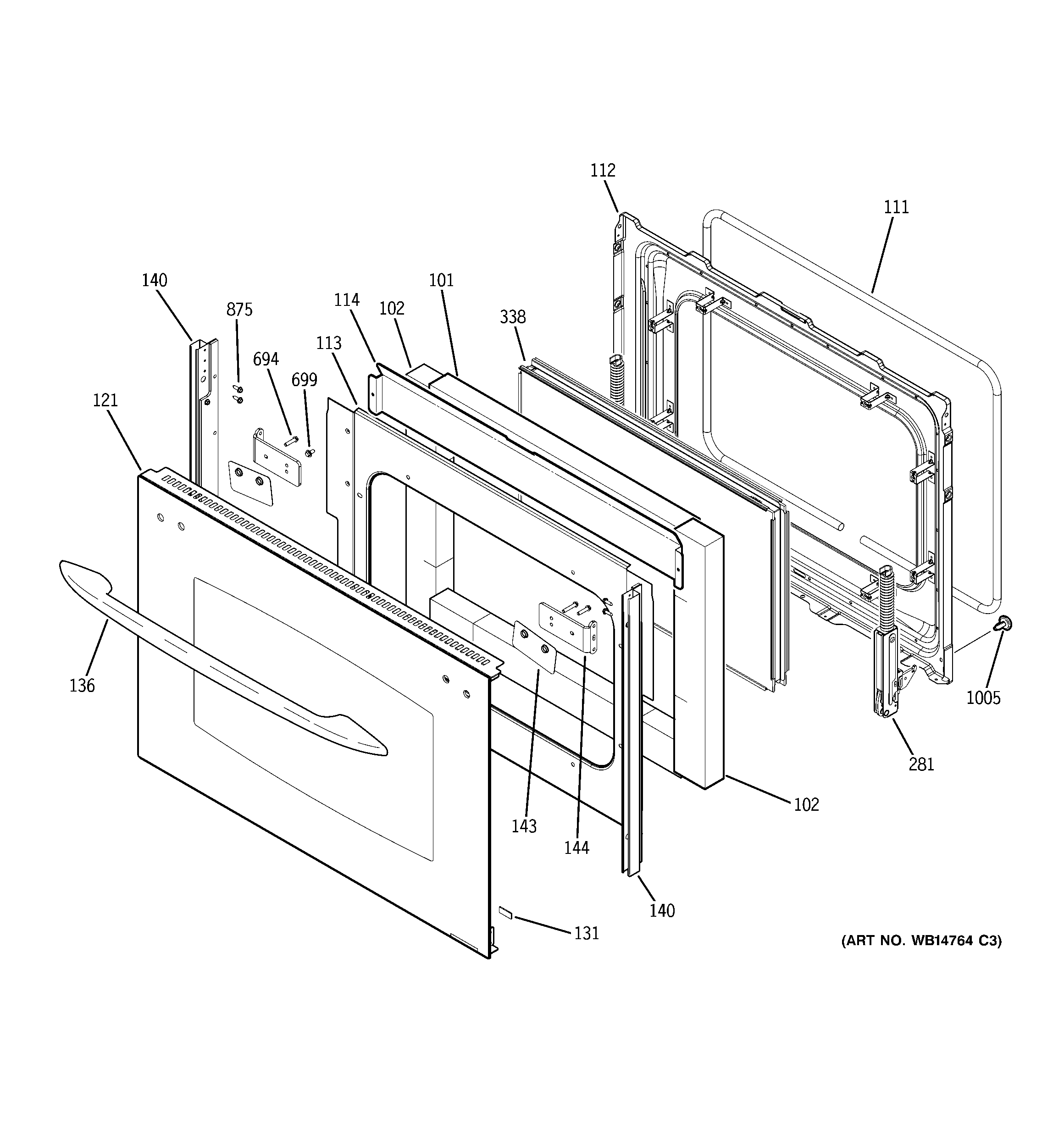 GE PB978DP1BB lower door diagram