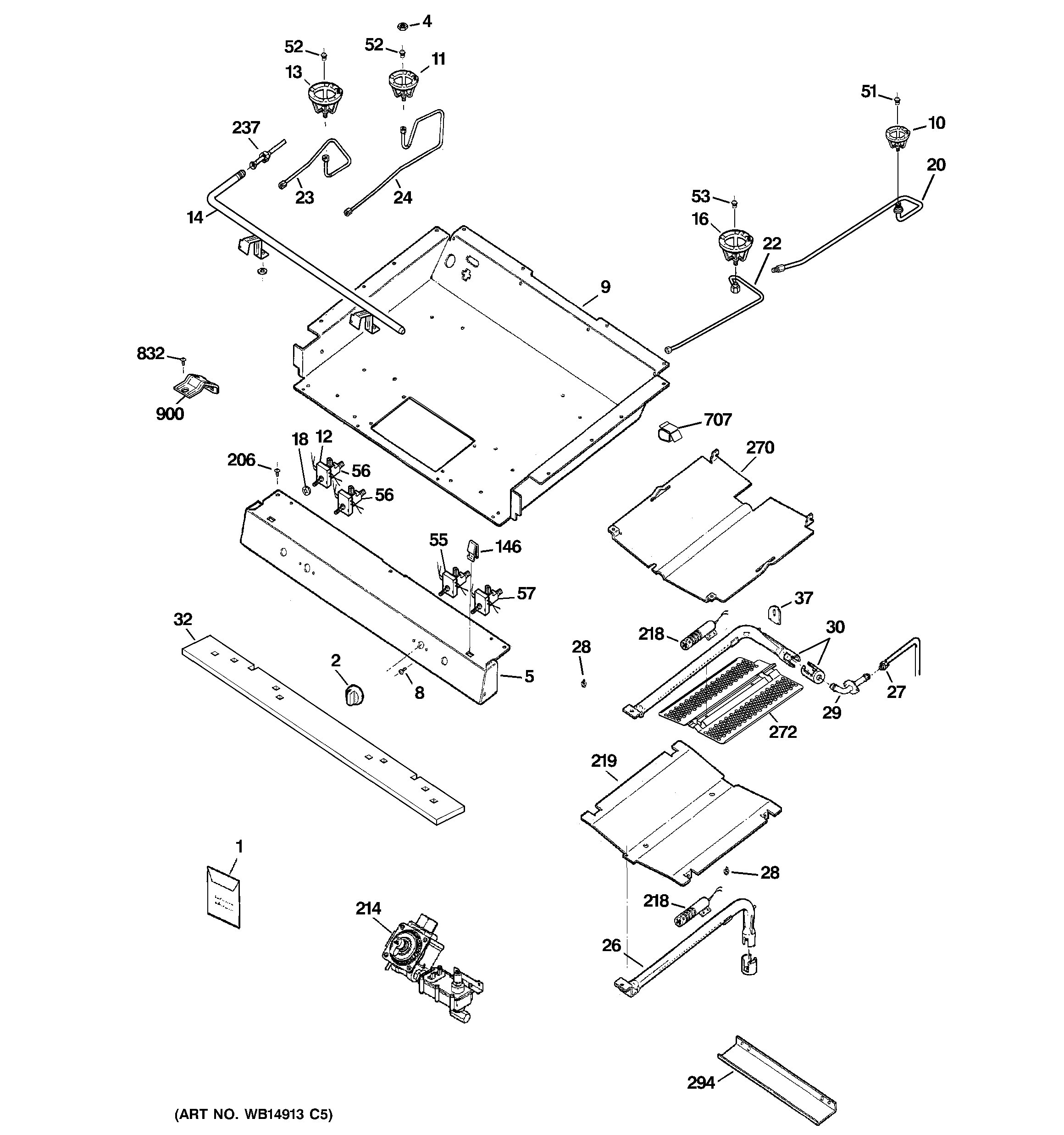 GE JGB281MER1BS gas & burner parts diagram