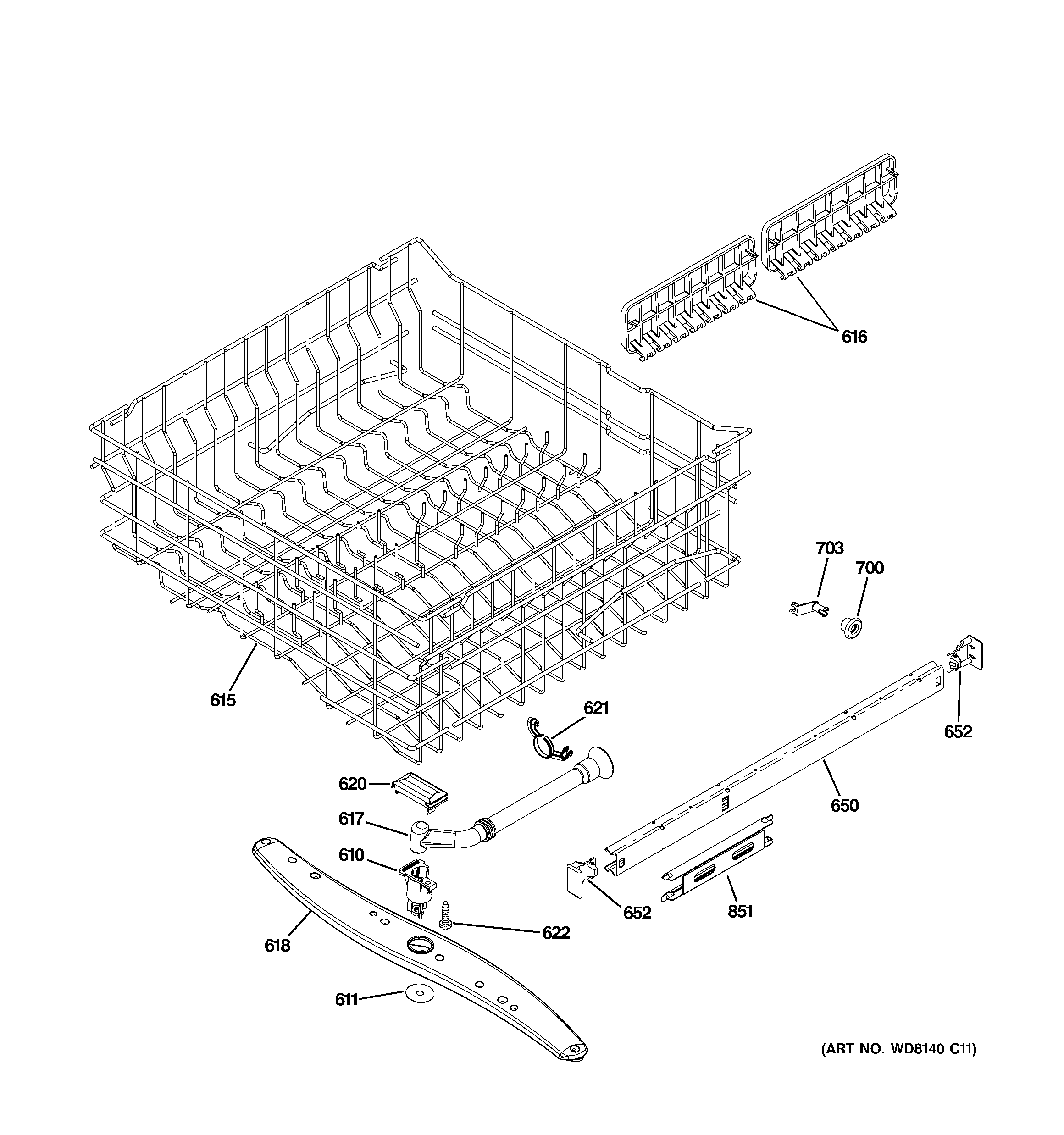 GE GDWT100R10WW upper rack assembly diagram
