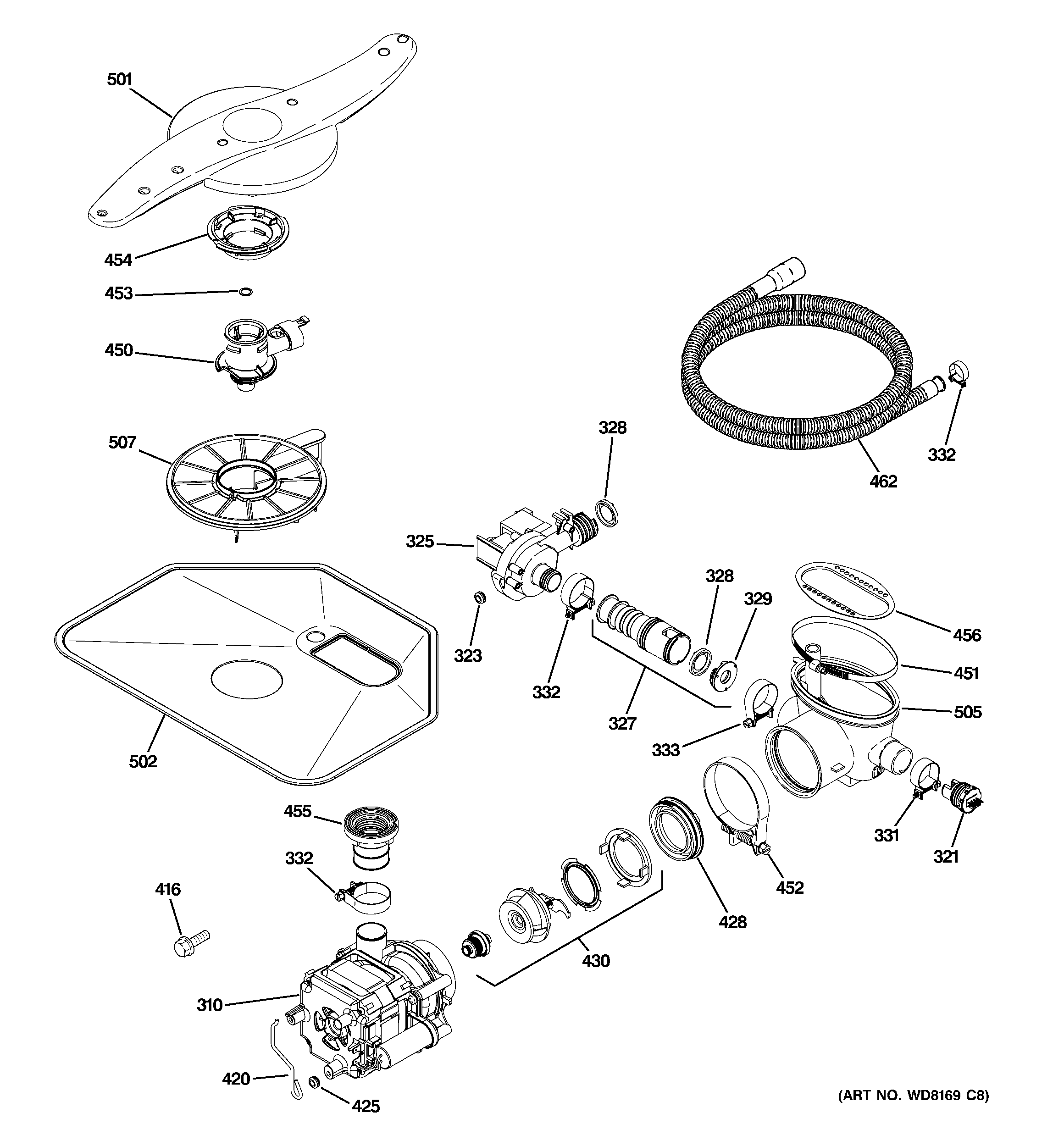 GE GDWT100R10WW motor-pump mechanism diagram