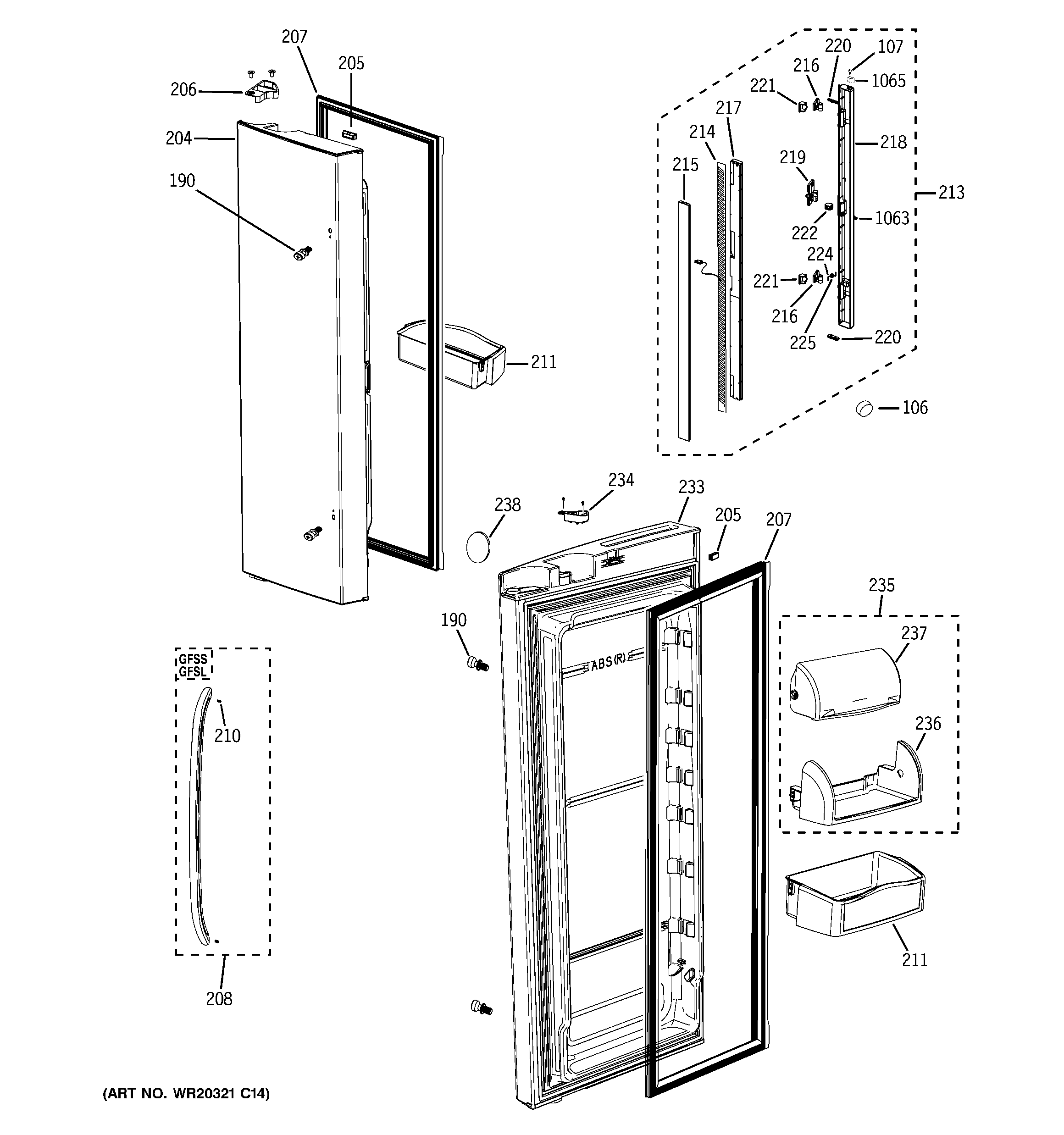 GE GFSS6KIXCSS fresh food doors diagram