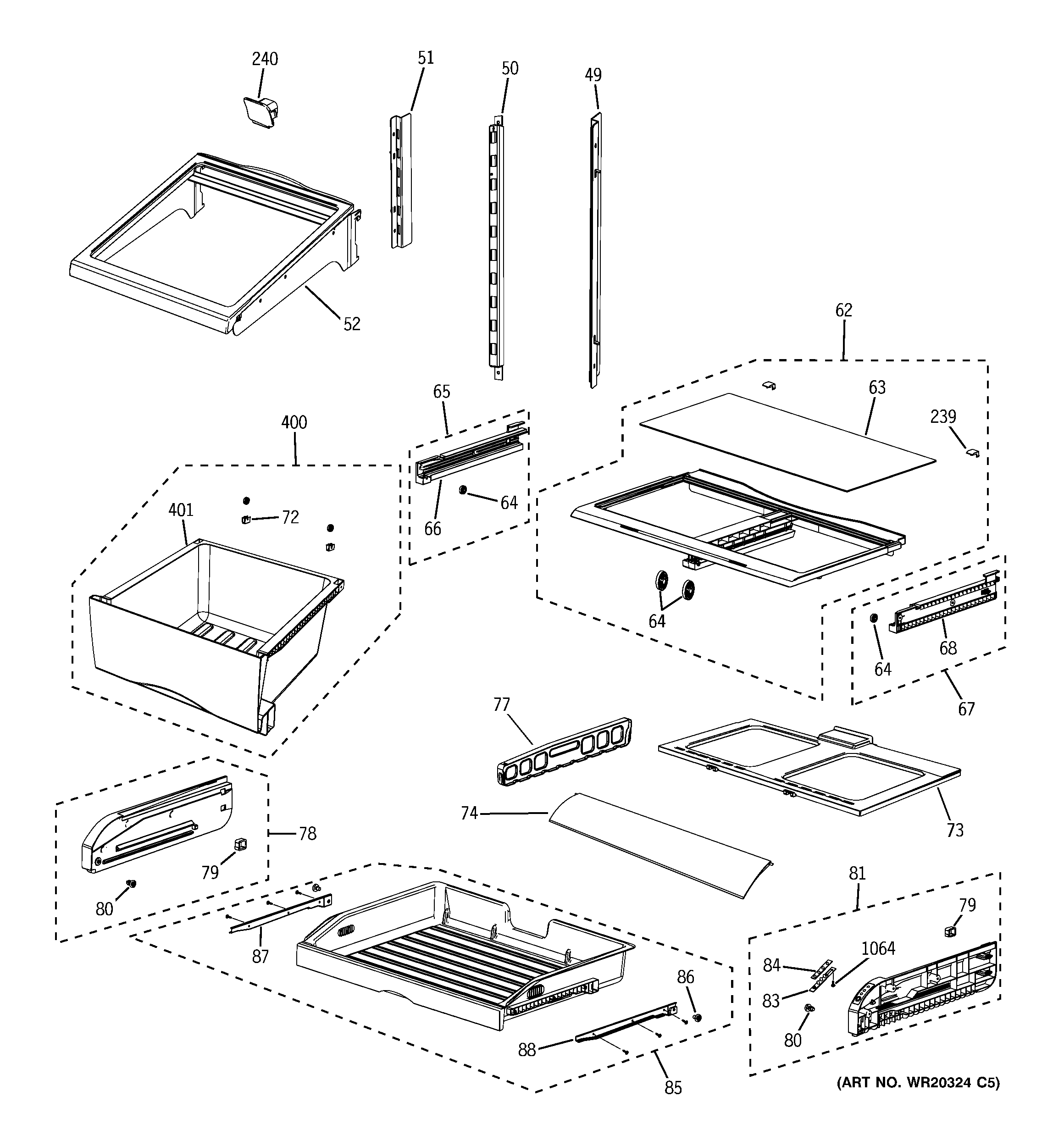 GE GFSS6KIXCSS fresh food shelves diagram