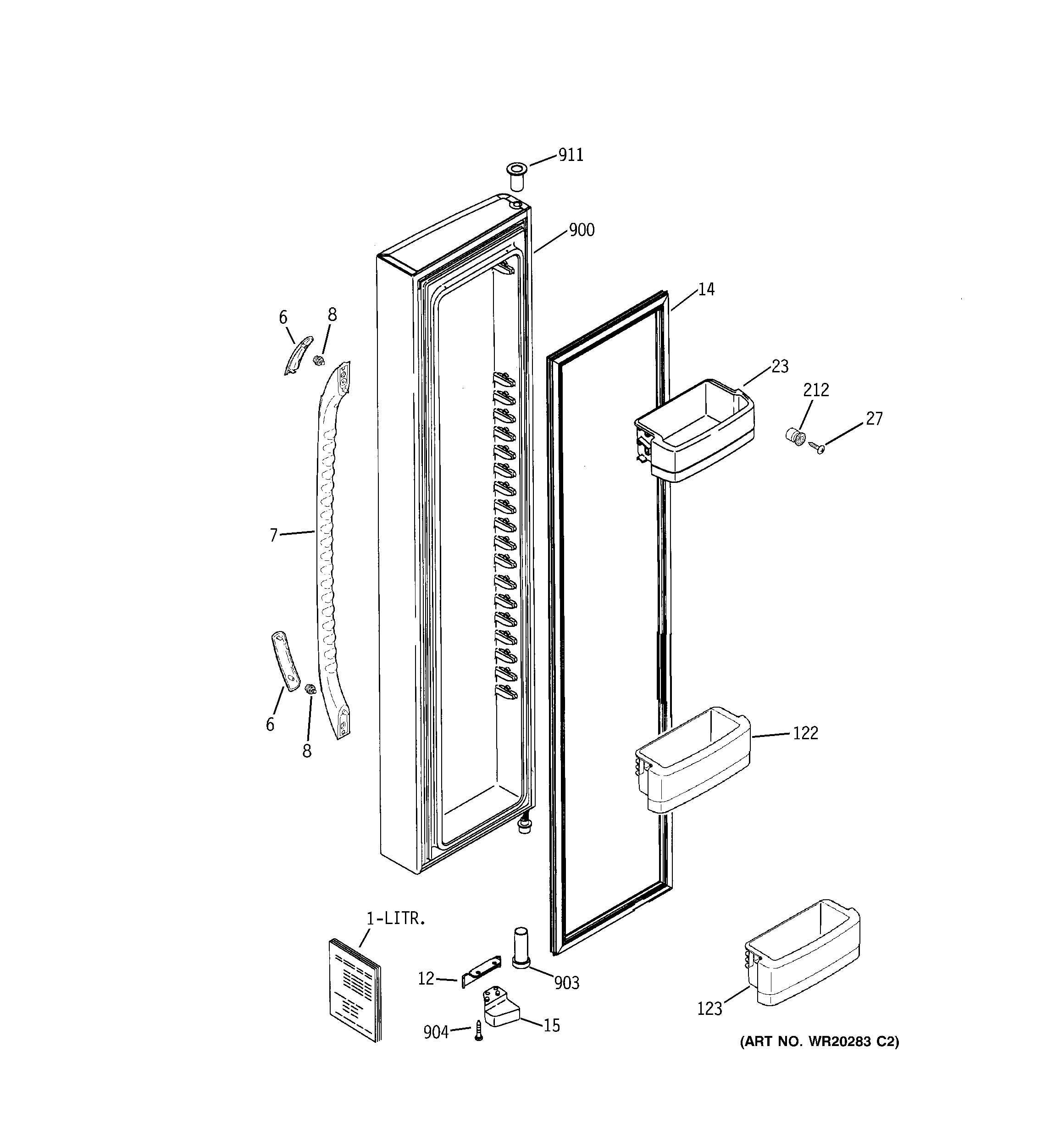 GE GSK25LCWJCCC freezer door diagram