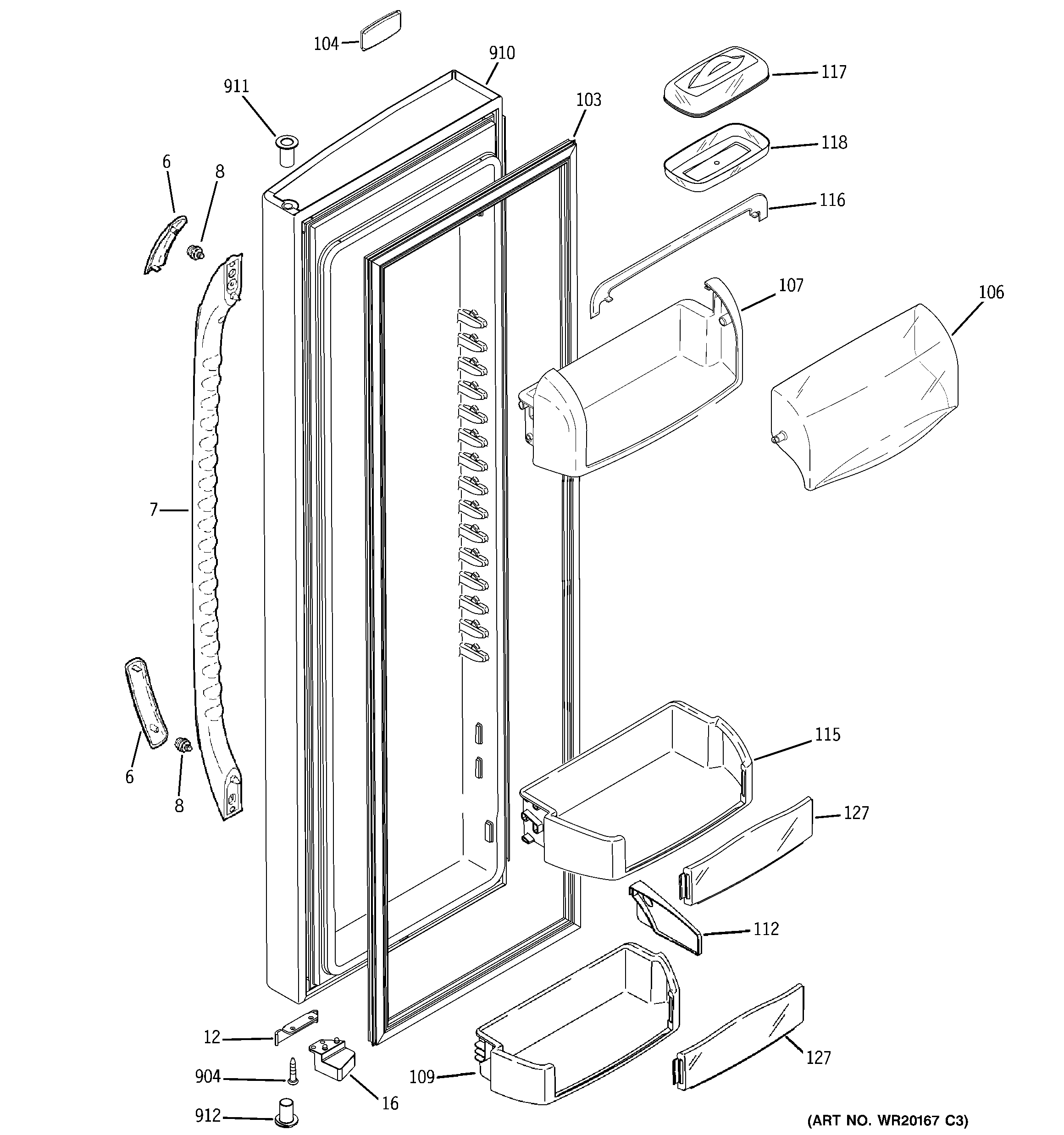 GE GSK25LCWJCCC fresh food door diagram