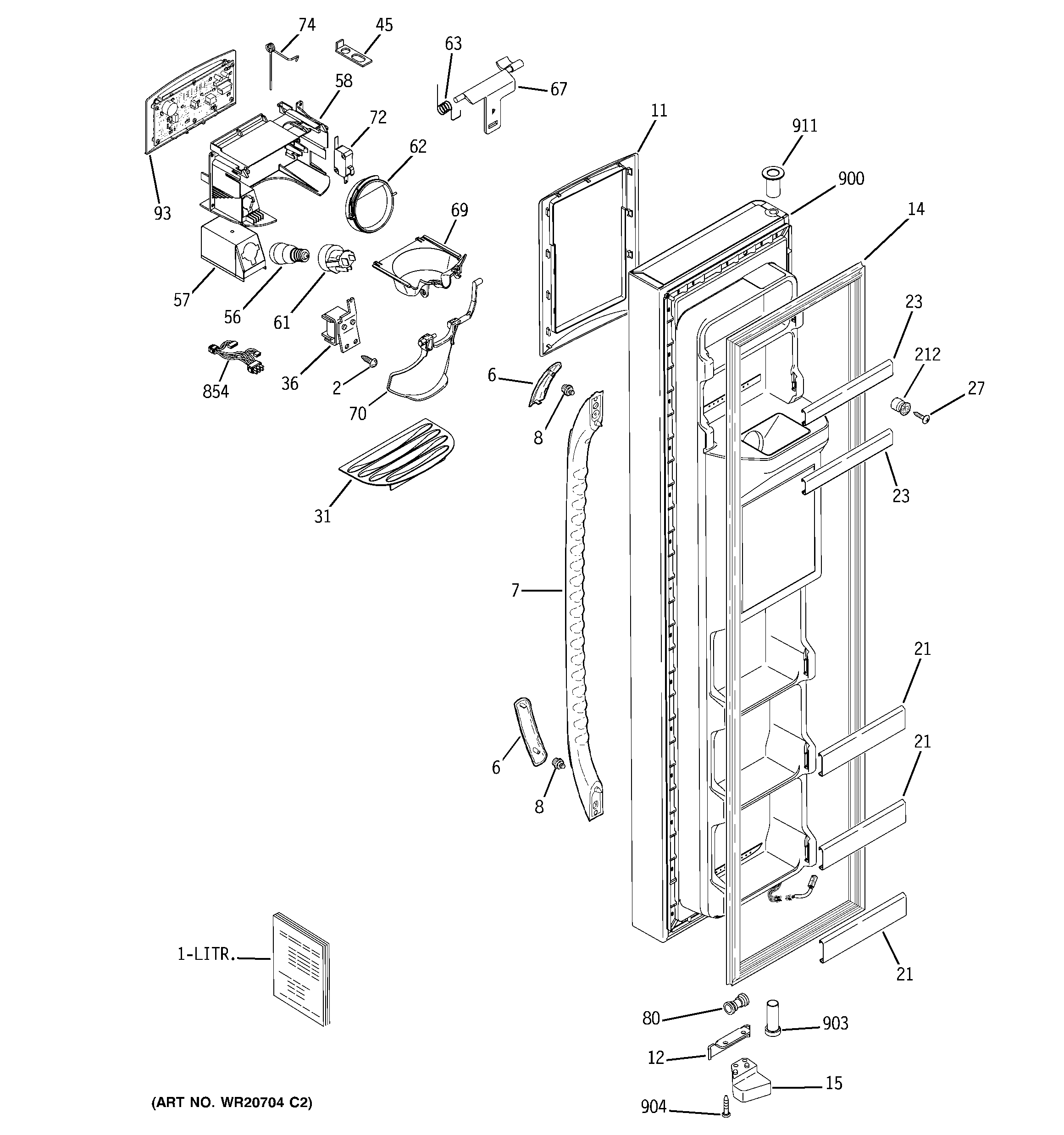 GE GSS23QGTMCC freezer door diagram