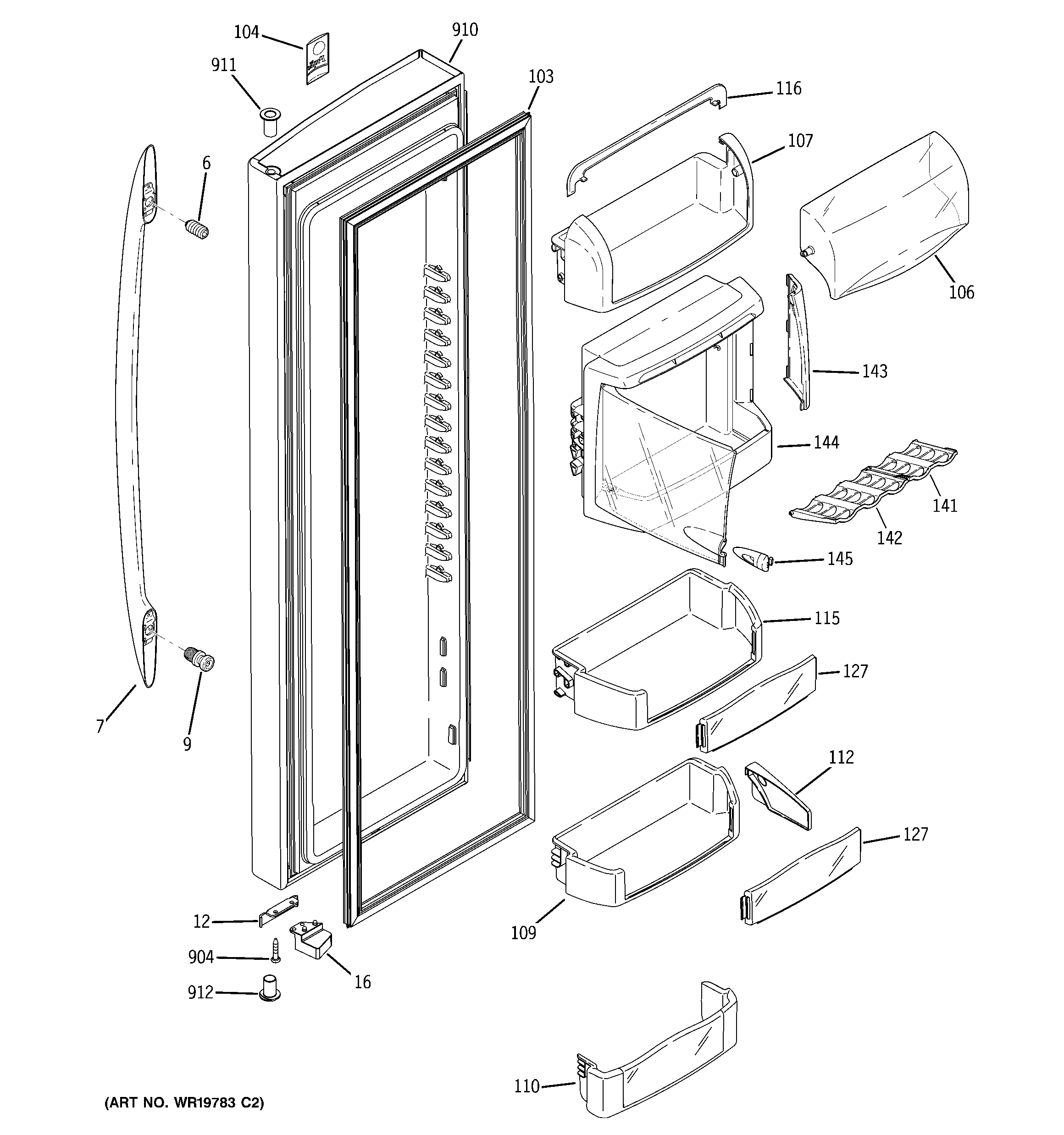 GE PSC25PSTASS fresh food door diagram