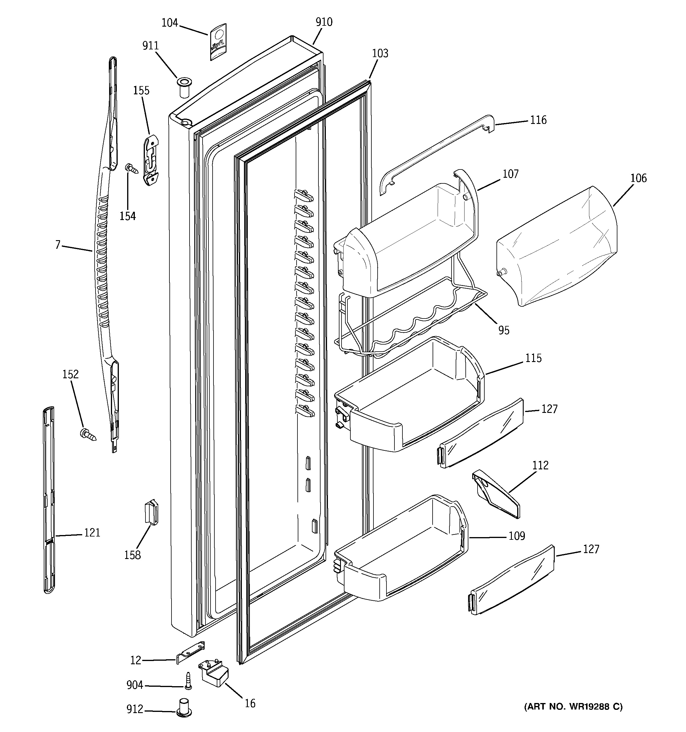 GE PSS26MGPBWW fresh food door diagram