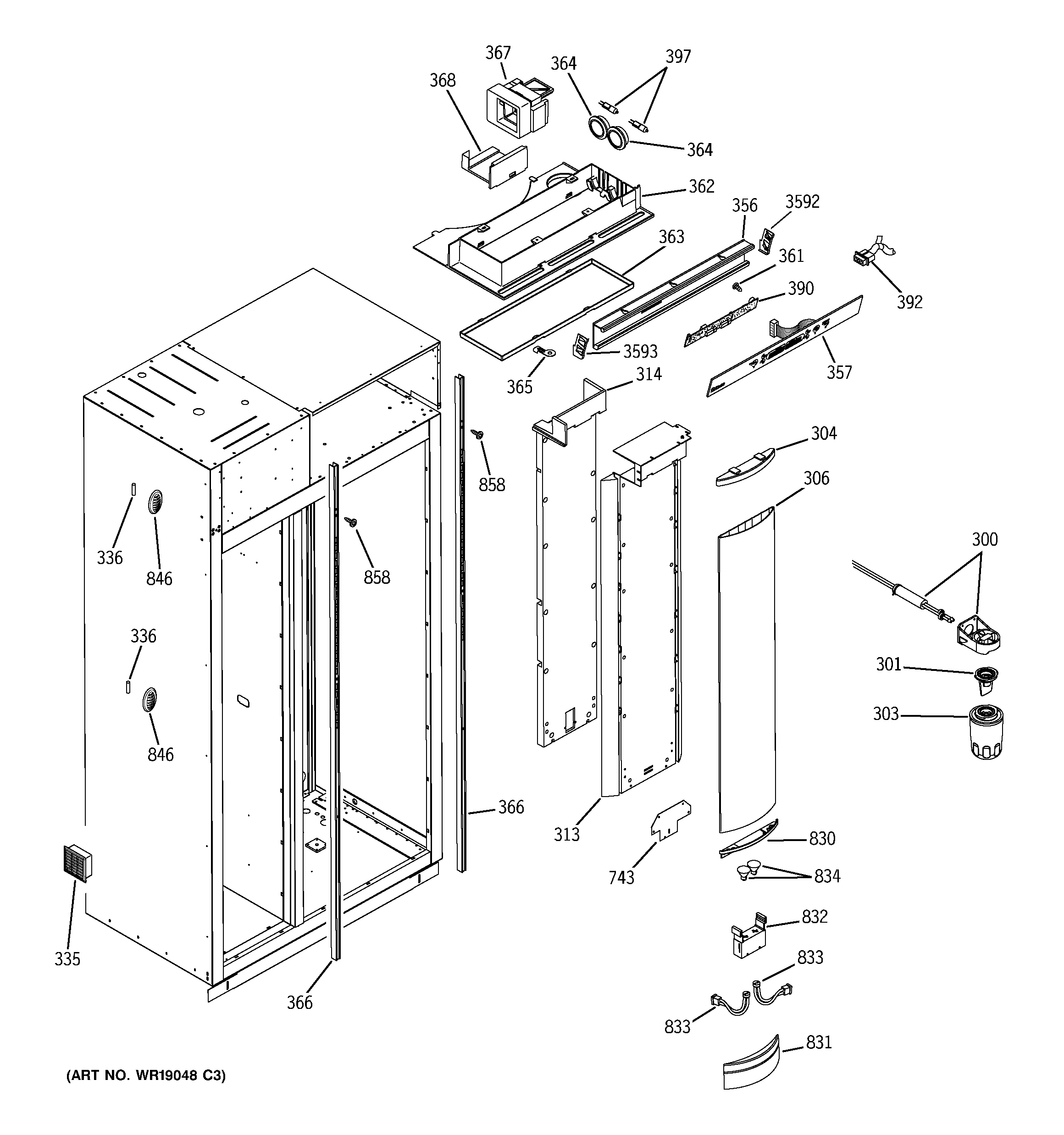GE ZIS420NRB fresh food section diagram
