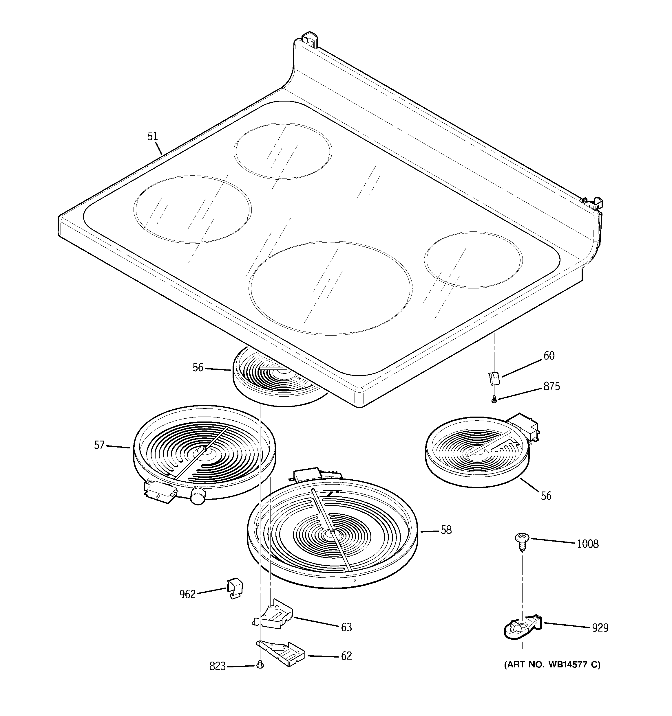 GE JB640DR2WW cooktop diagram