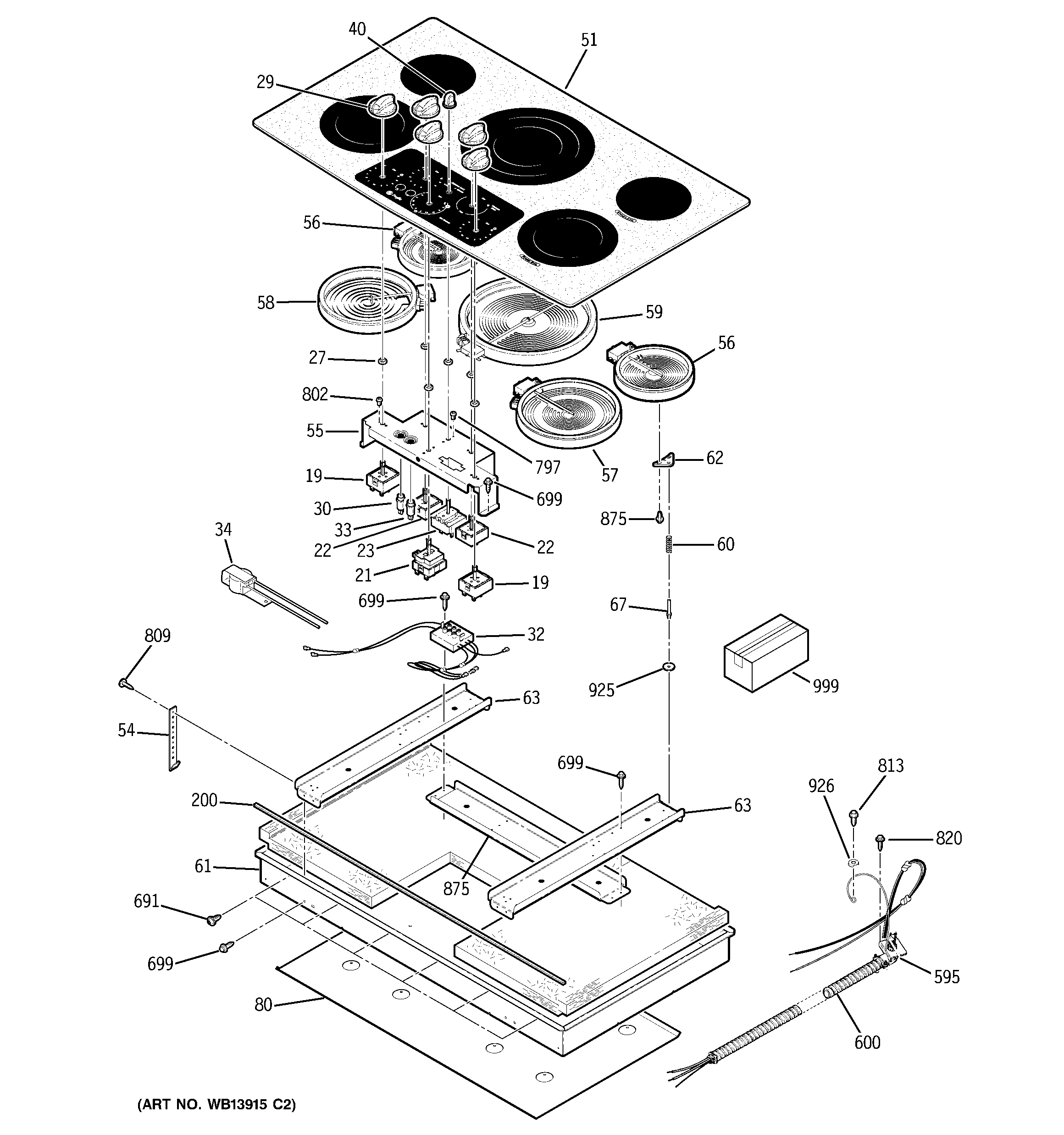 GE PP972SM3SS control panel & cooktop diagram