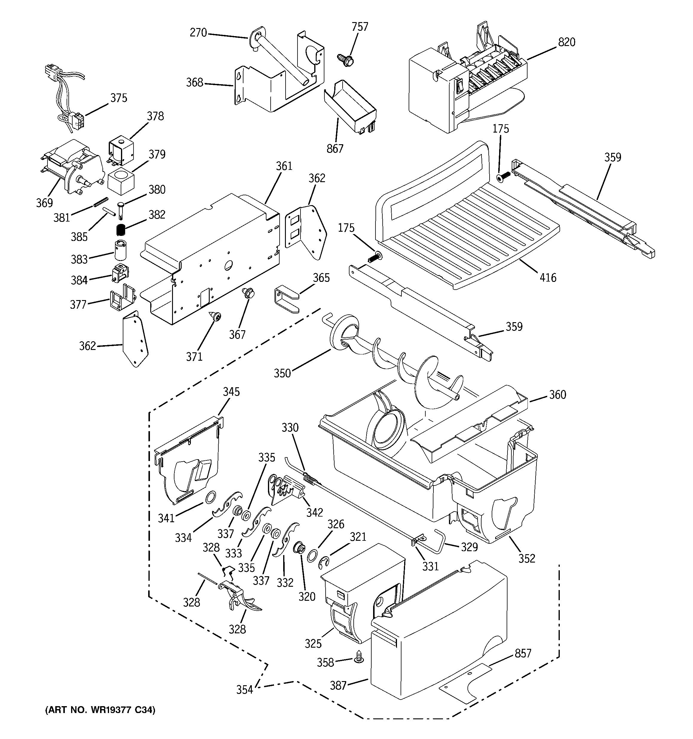GE GSS23WGTMCC ice maker & dispenser diagram