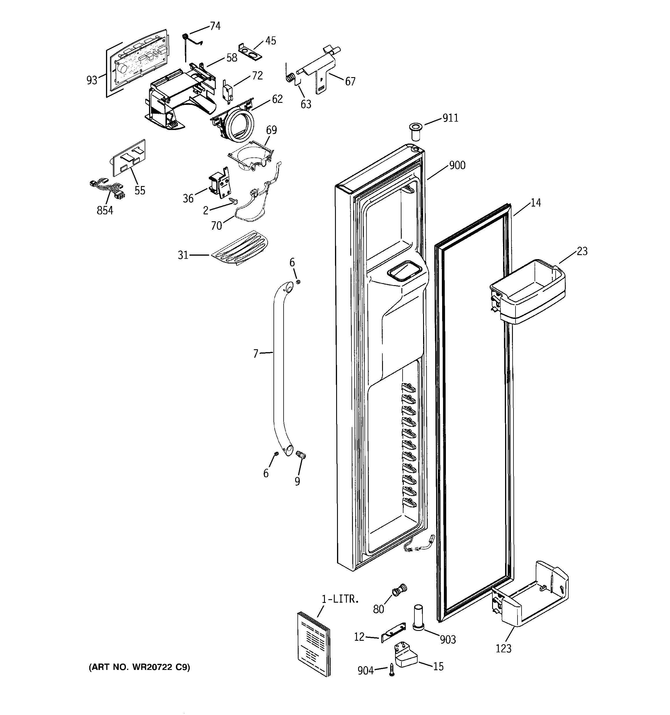 GE GSE29KGYBCSS freezer door diagram