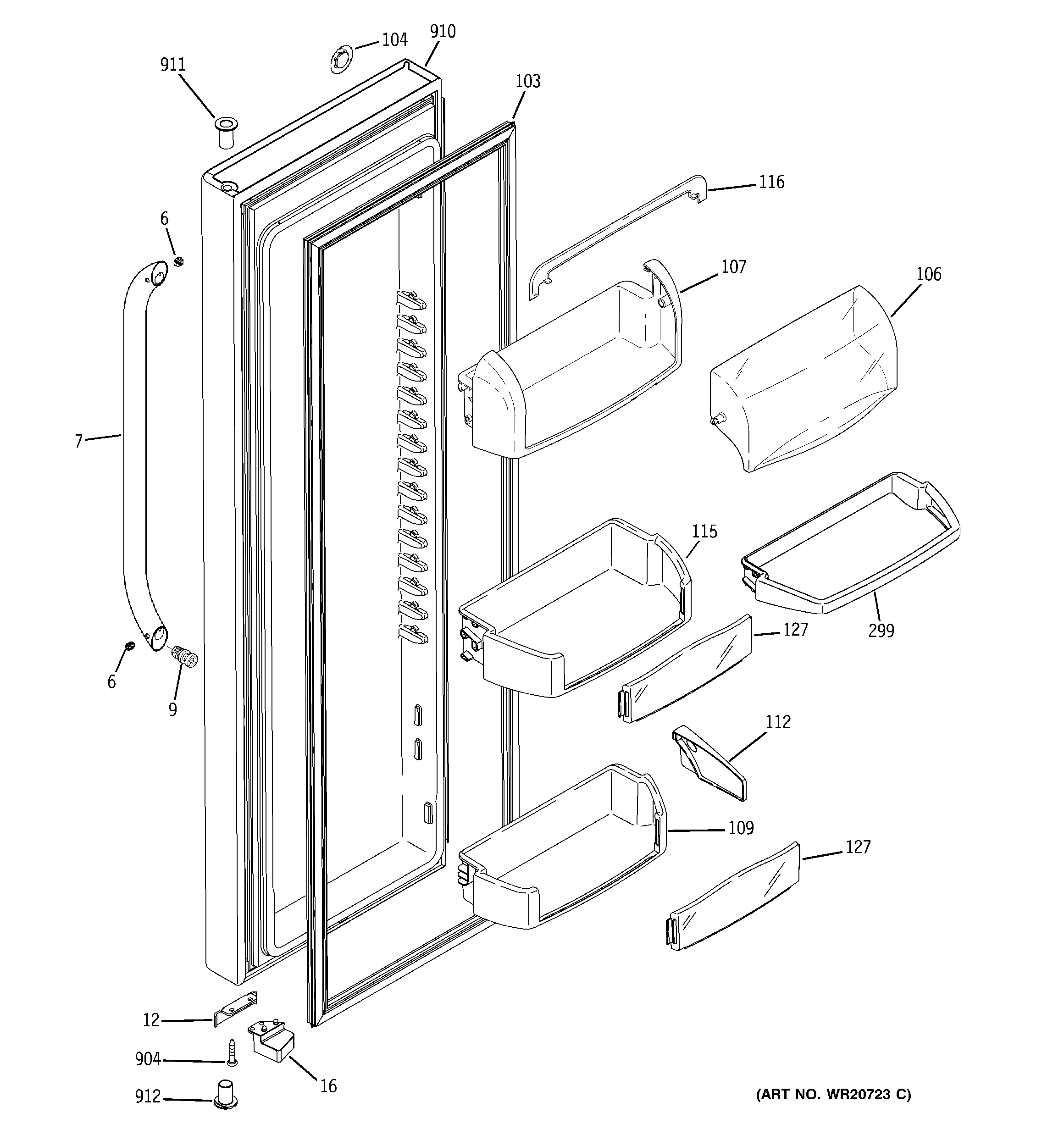 GE GSE29KGYBCSS fresh food door diagram