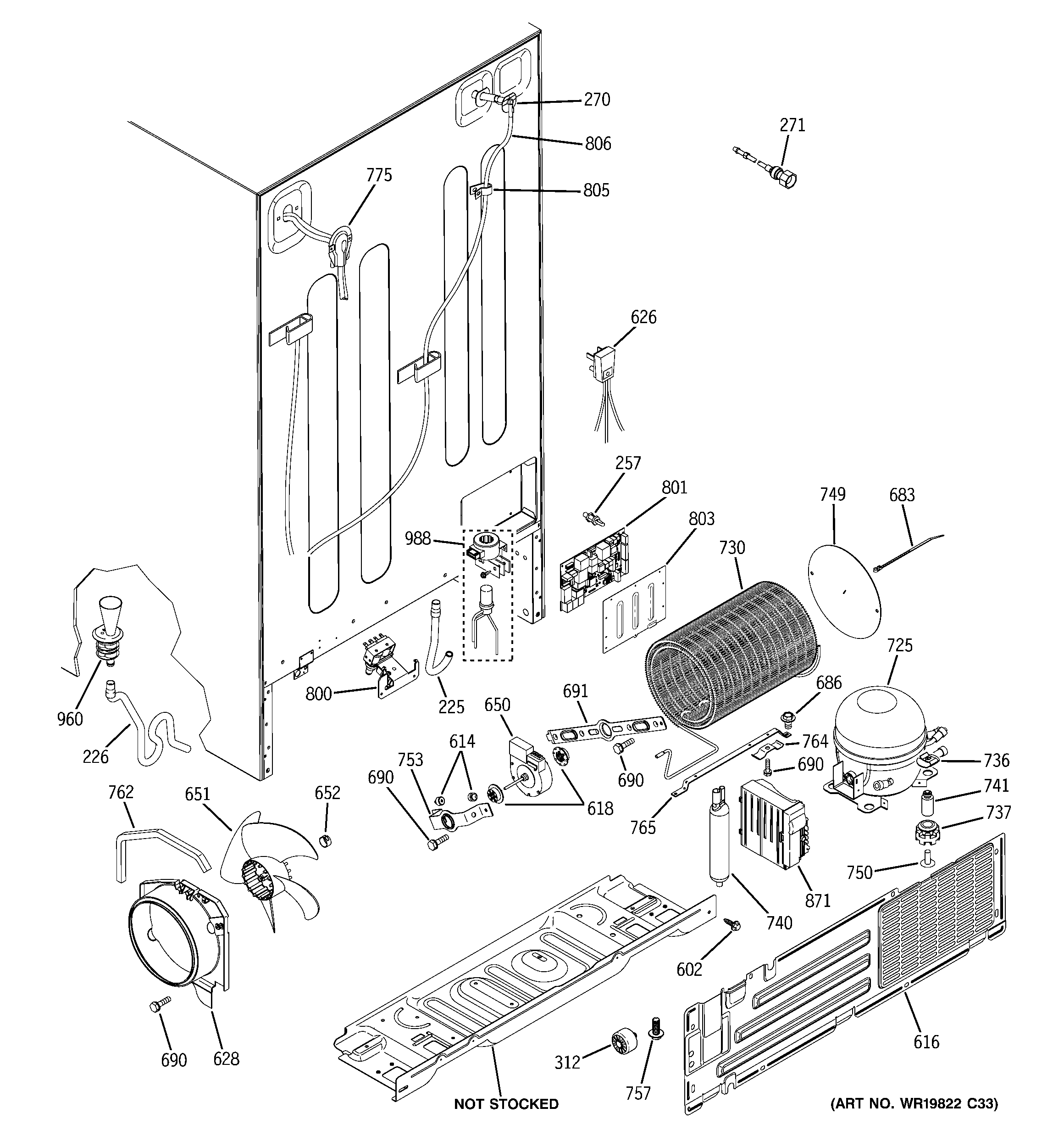 GE PHE25TGXBFBB sealed system & mother board diagram