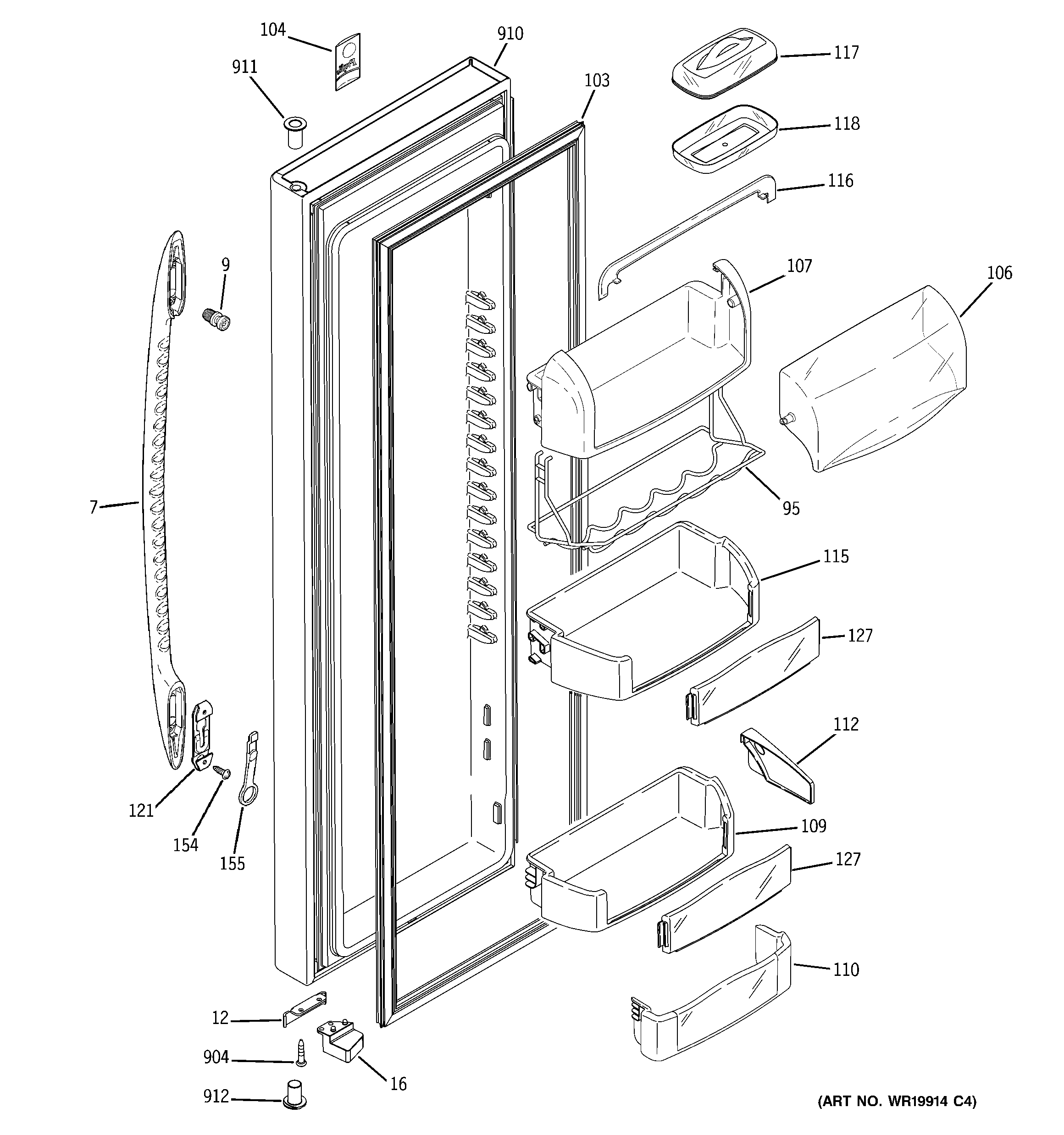 GE PHE25TGXBFBB fresh food door diagram