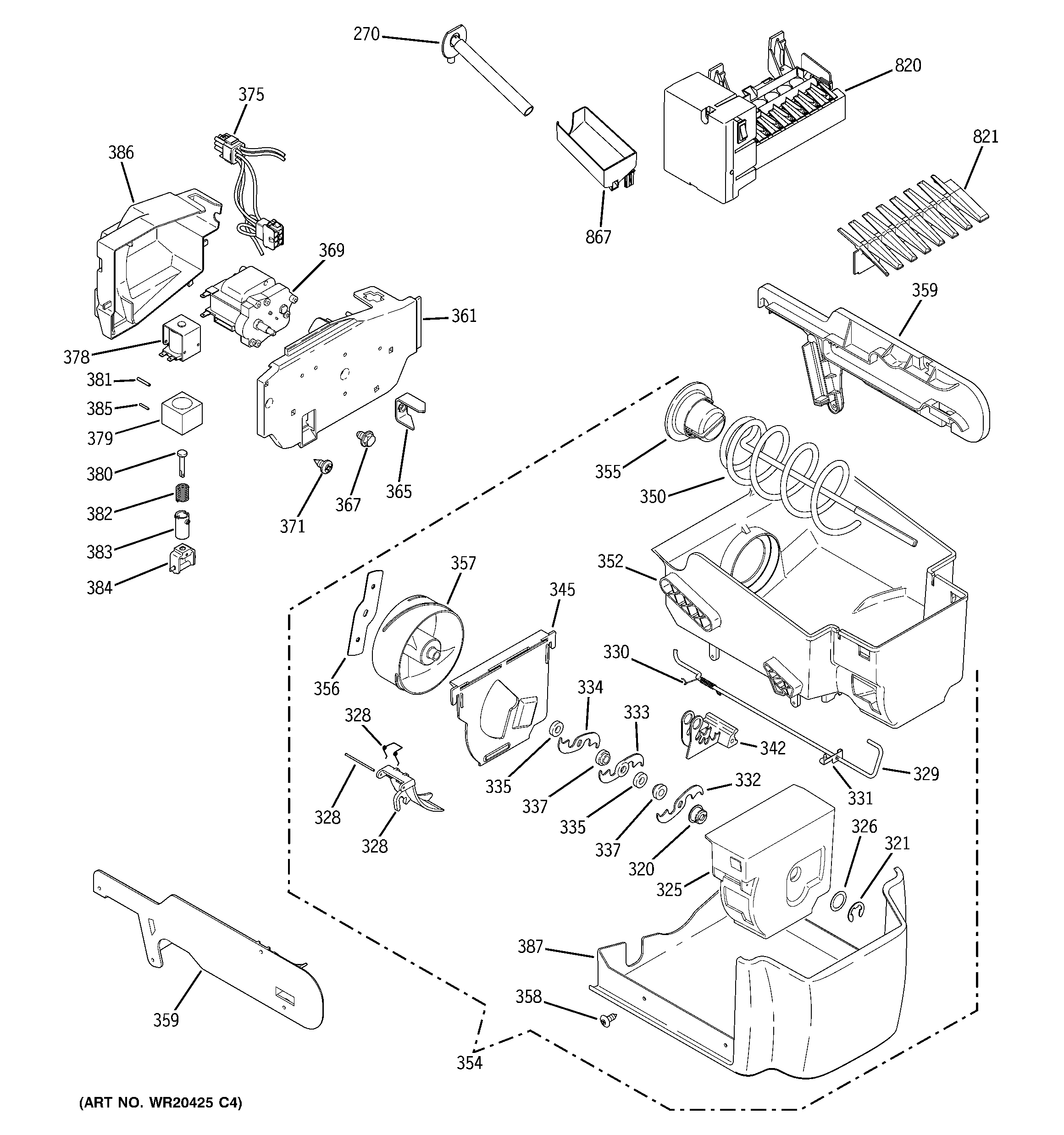 GE PHE25TGXBFBB ice maker & dispenser diagram