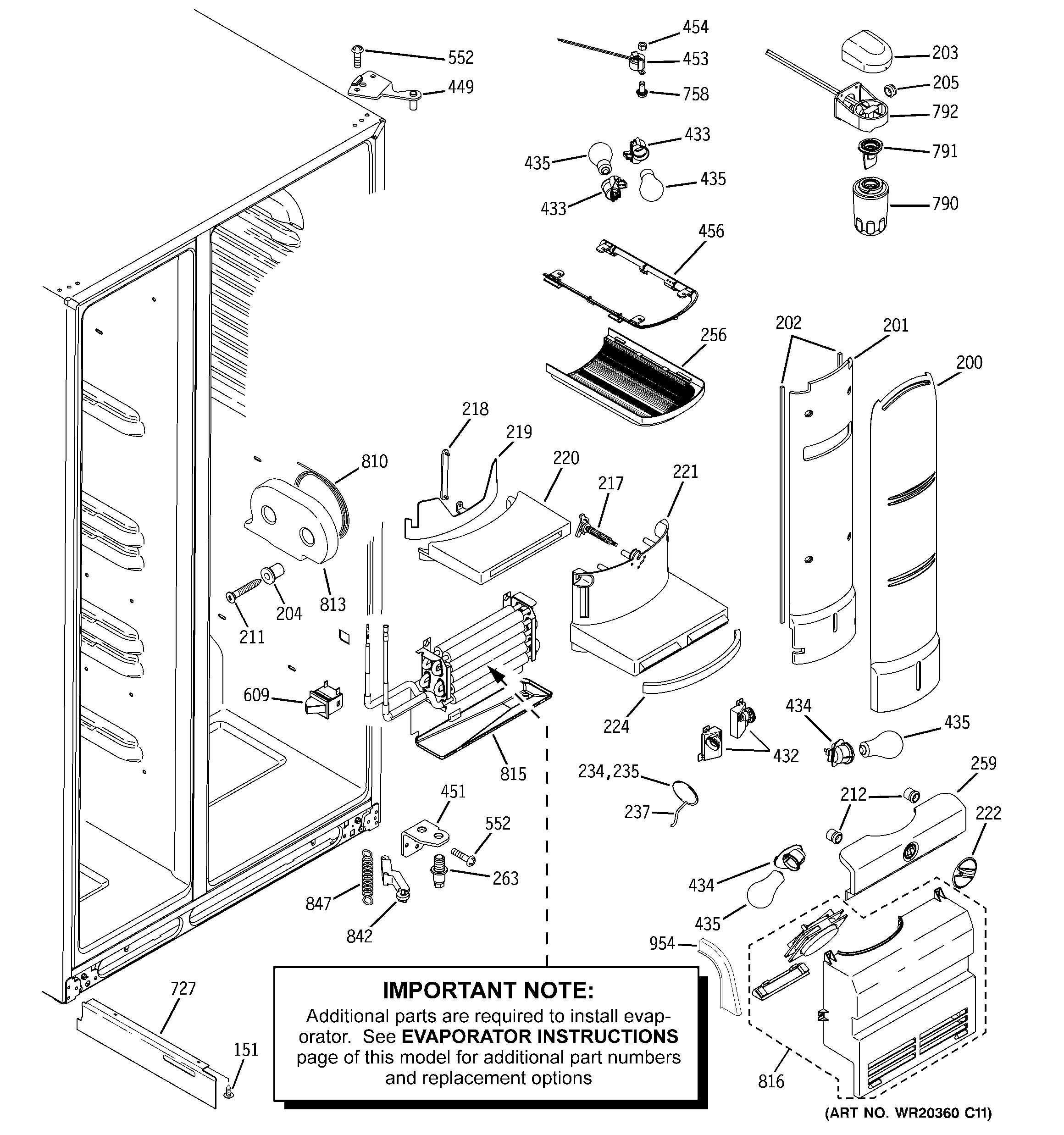 GE PHE25TGXBFBB fresh food section diagram